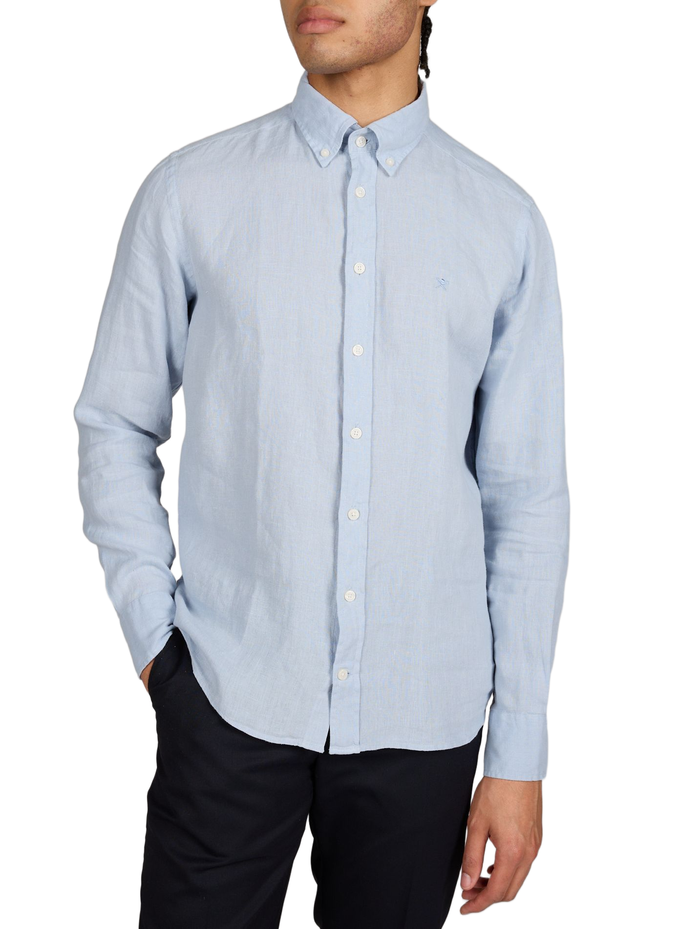 Chemise droite col américain en lin HACKETT Bleu