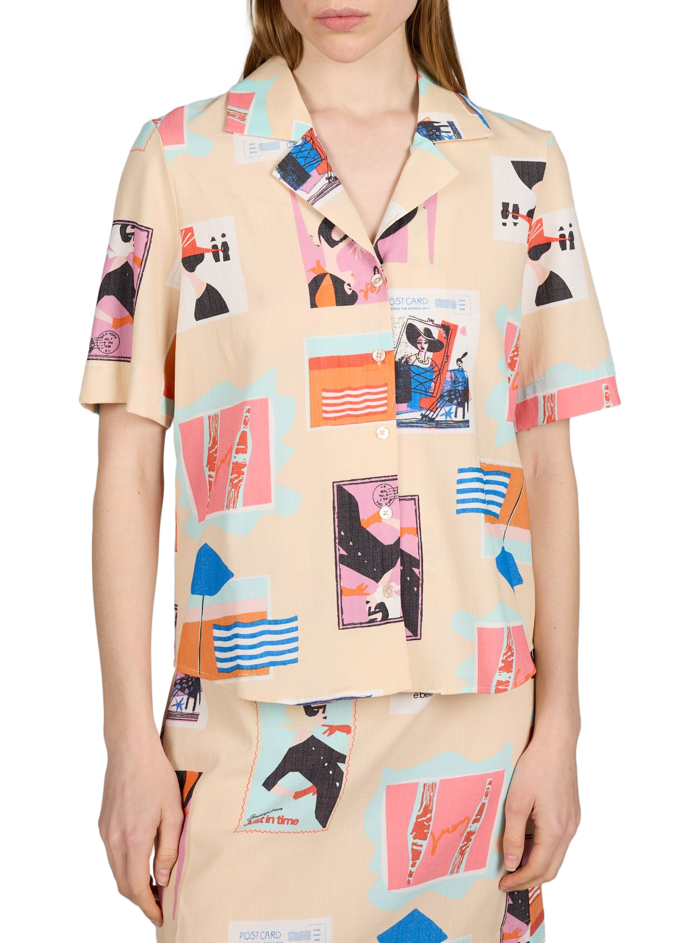 Gerade bedrucktes Hemd mit Knöpfen OBJECT Beige