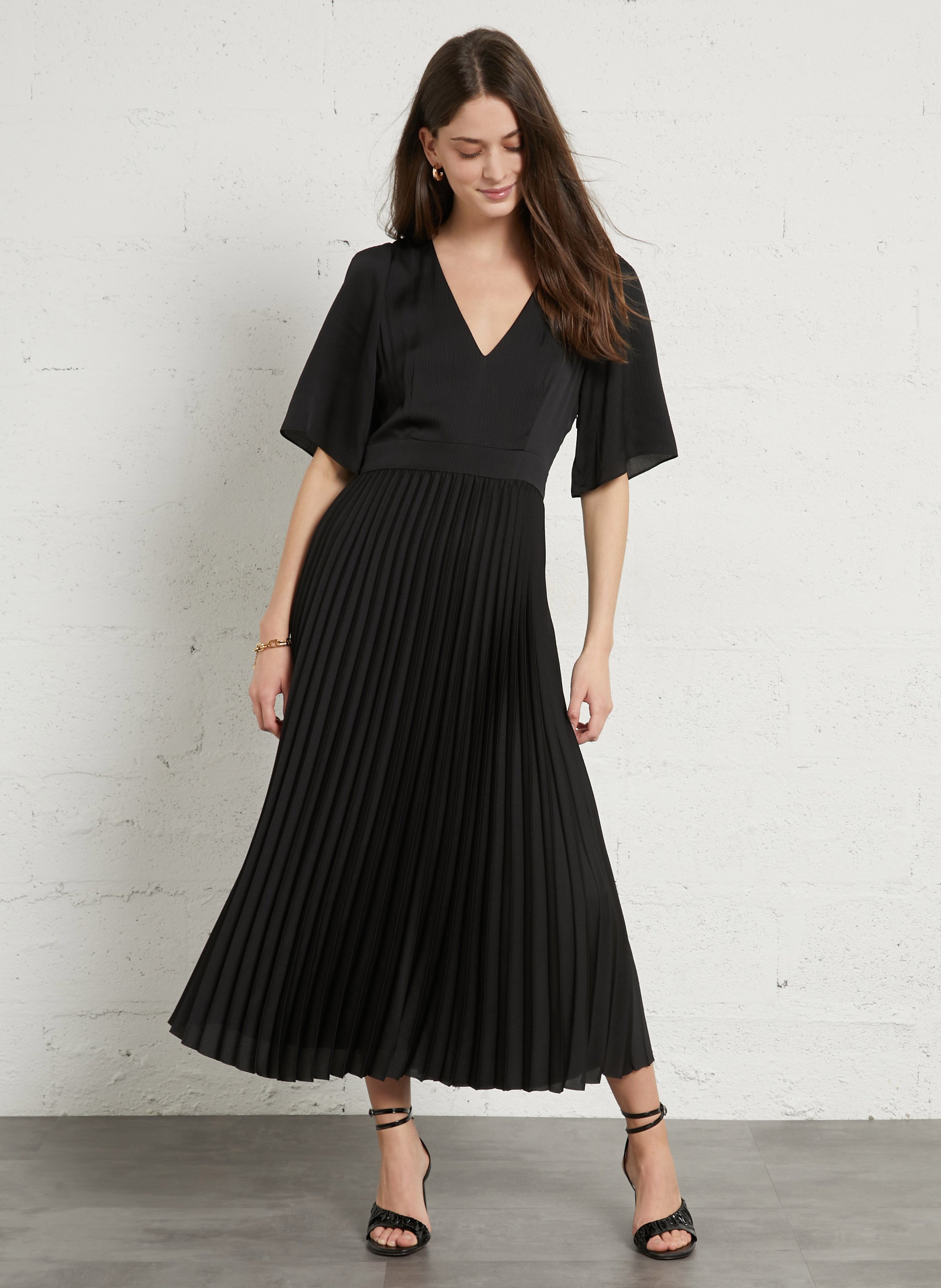 Robe longue col v plissée billie MAISON 123 Noir