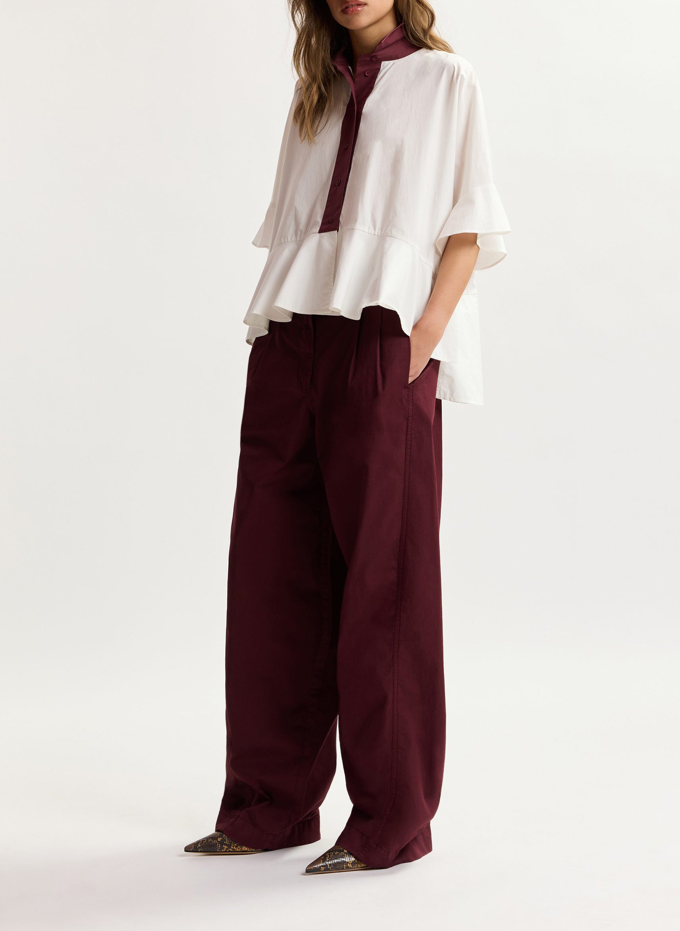Pantalon large en coton bio mélangé kurry ESSENTIEL ANTWERP Rouge