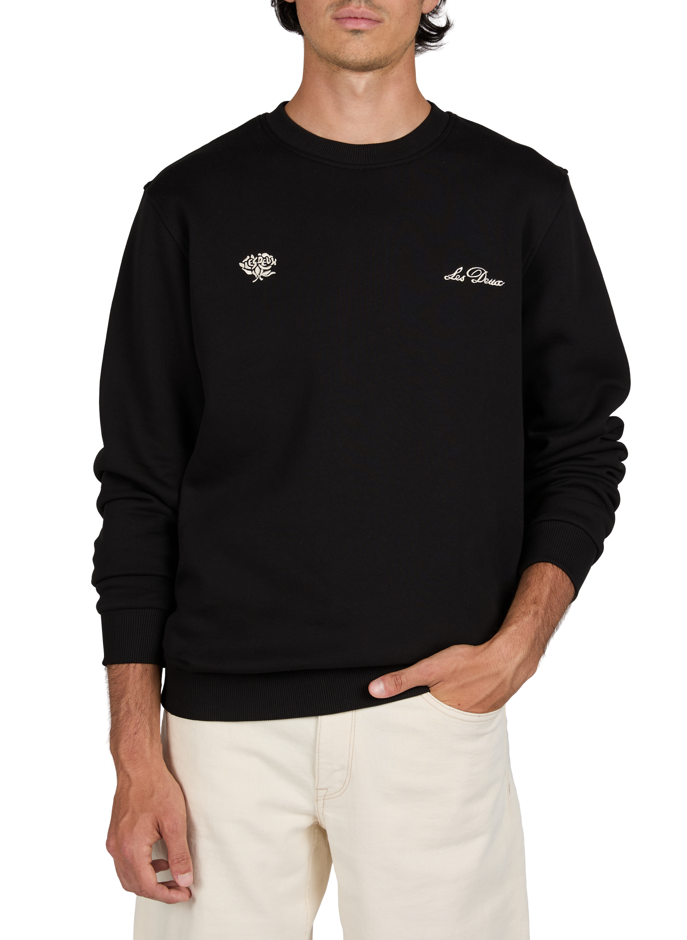 Straight sweatshirt with embroidered logo in cotton LES DEUX Black