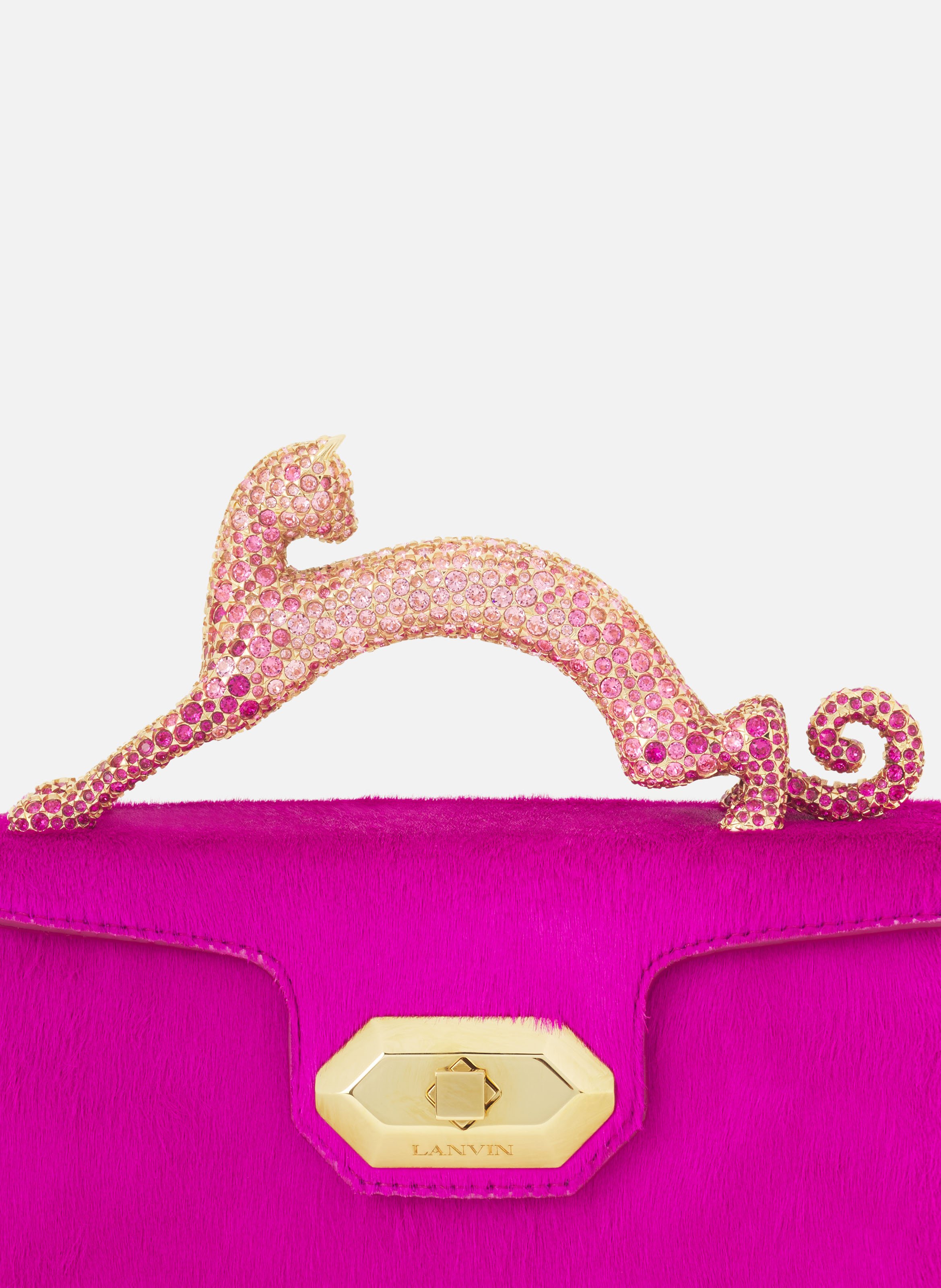 Sac pencil cat nano en pony et strass LANVIN Rose
