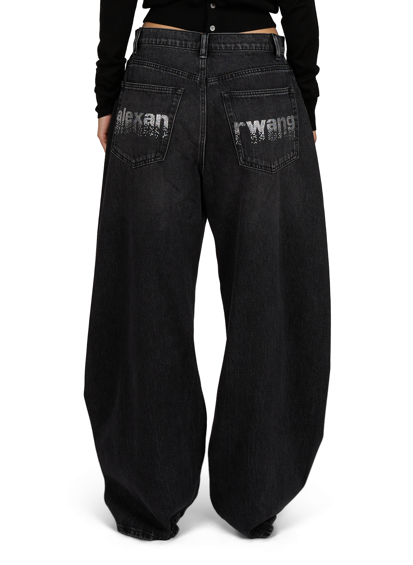 Weit geschnittene Jeans mit Kristallverzierungen aus Baumwolle ALEXANDER WANG Grau
