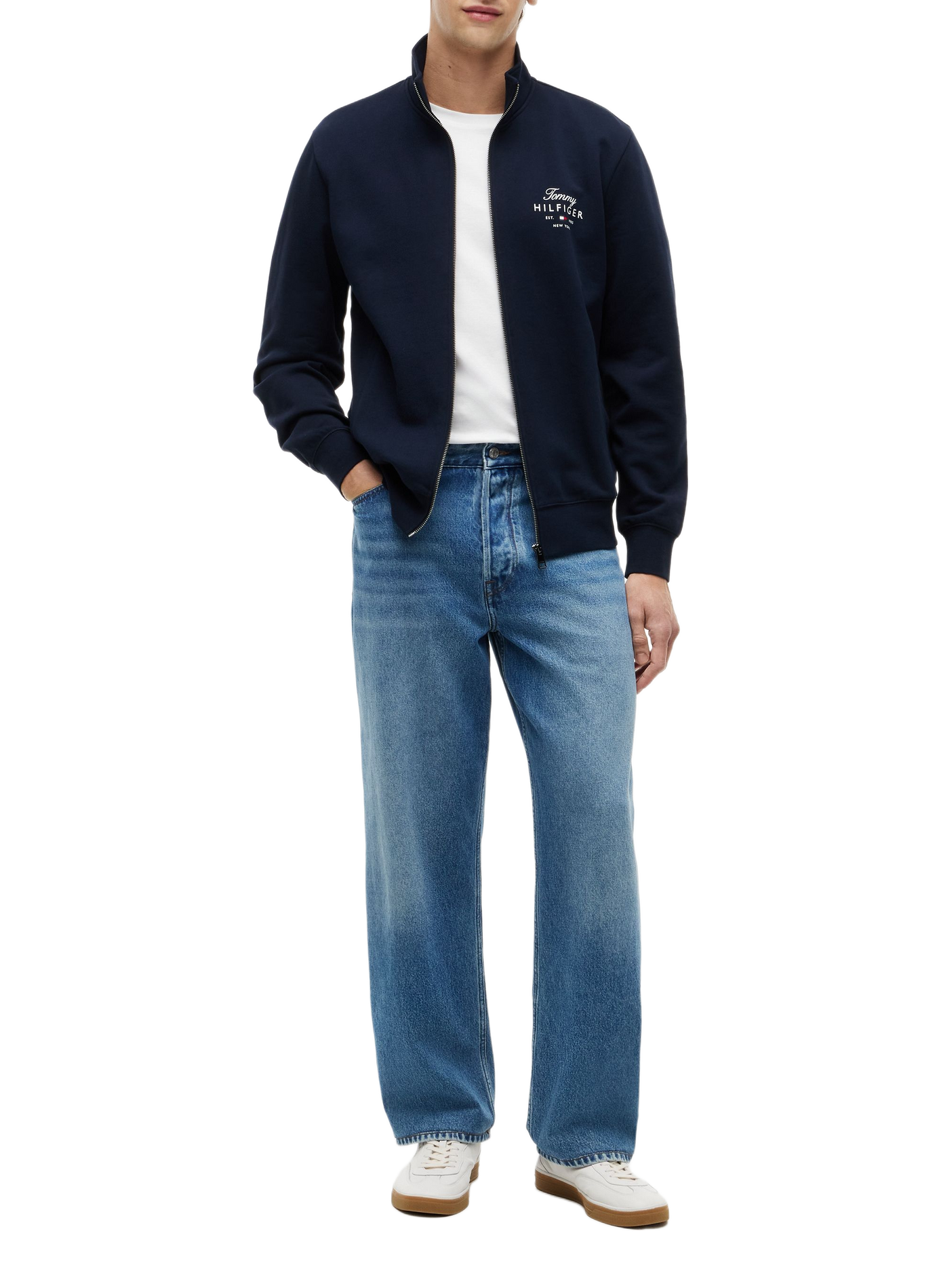 Sweat zippé à logo en coton TOMMY HILFIGER Bleu