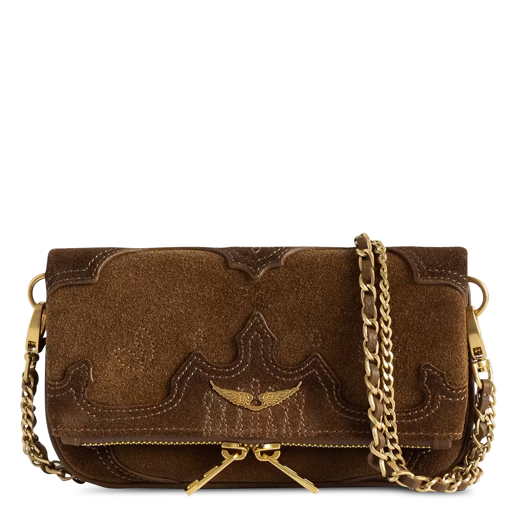 Sac bandoulière en cuir velours rock mini ZADIG&VOLTAIRE Marron
