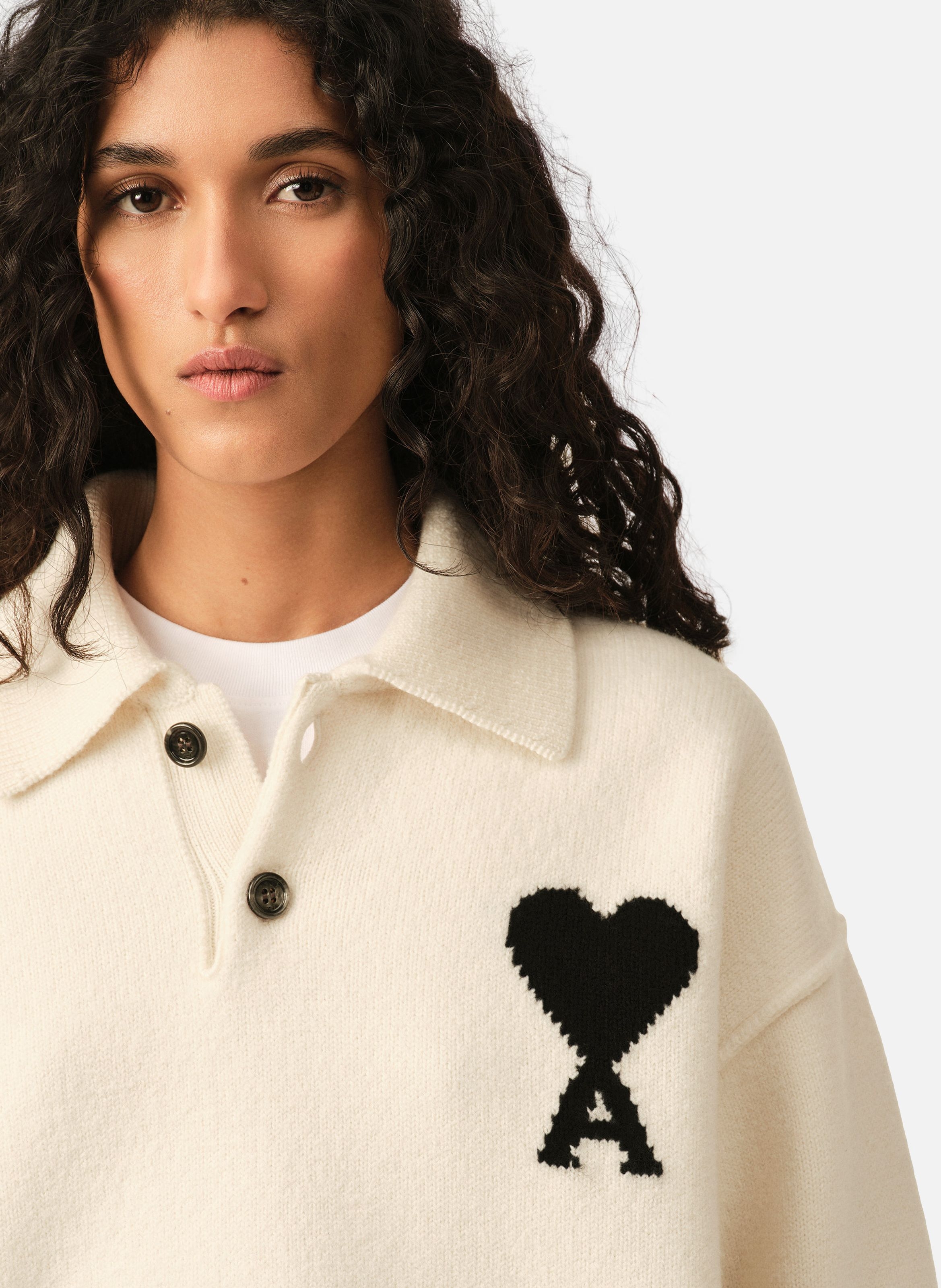 Polo ami de coeur en laine unisexe AMI PARIS Blanc