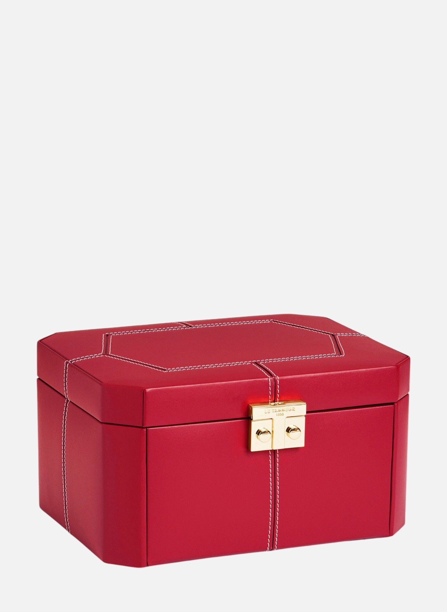 Grande boite à bijoux fermoir t en cuir LE TANNEUR Rouge