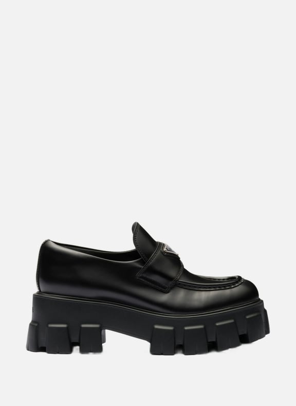 Mocassins monolith en cuir brossé Noir by PRADA PRADA Mocassins monolith en cuir brossé Noir
