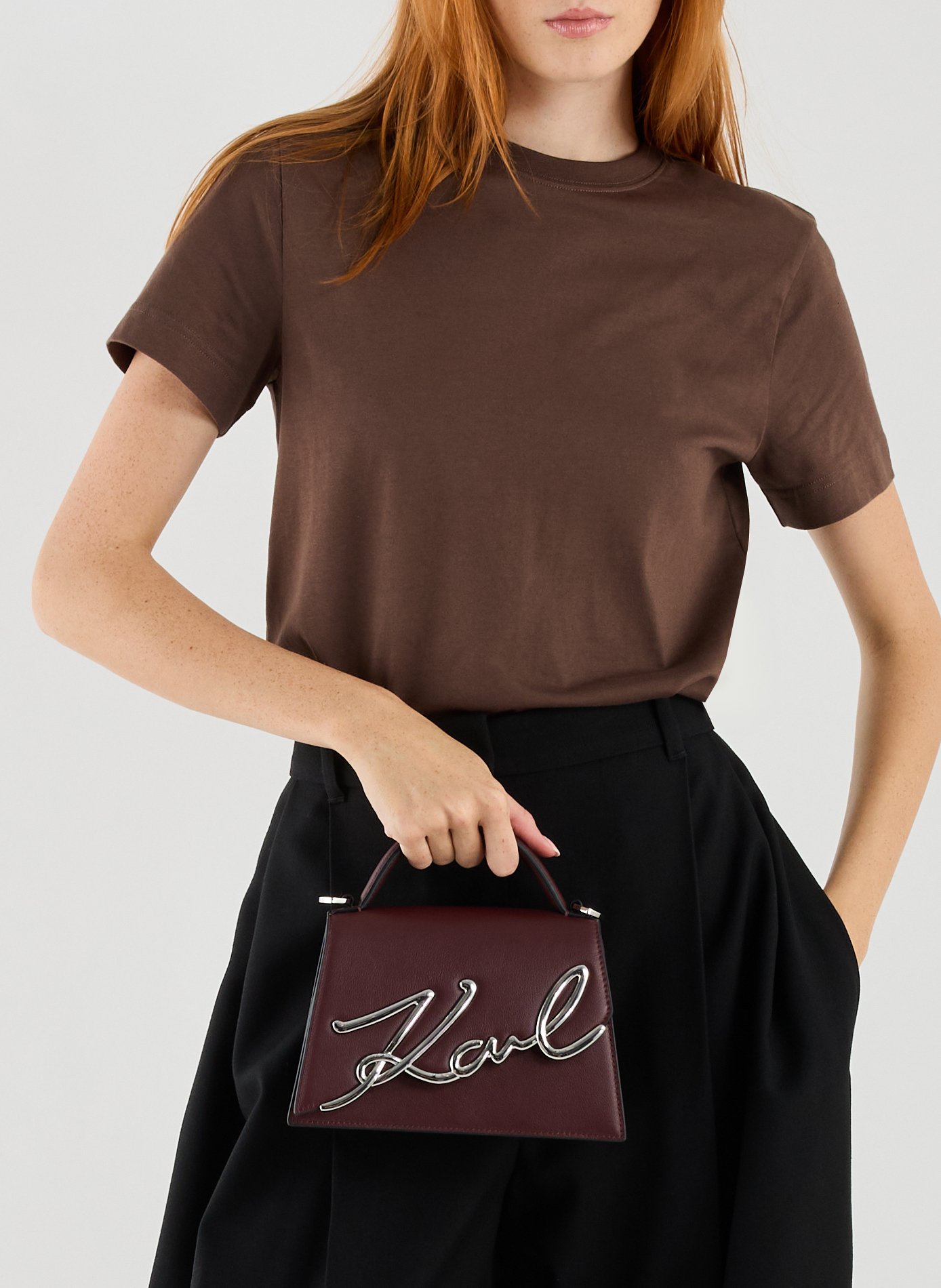 Sac à bandoulière K signature en cuir KARL LAGERFELD Rouge