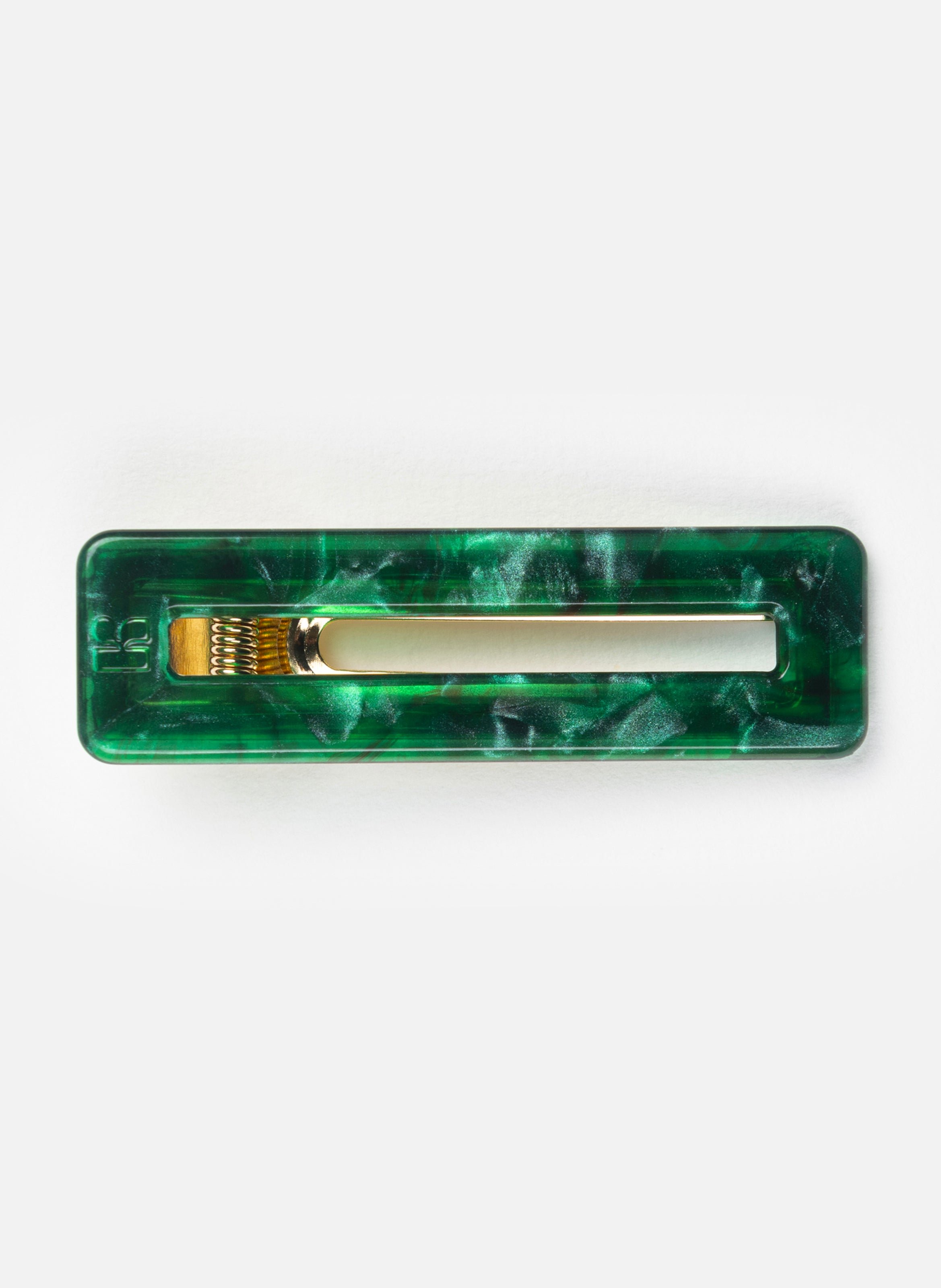 Barrette à cheveux rectangle en acétate de cellulose et acier inoxydable KURAGE GINZA Vert