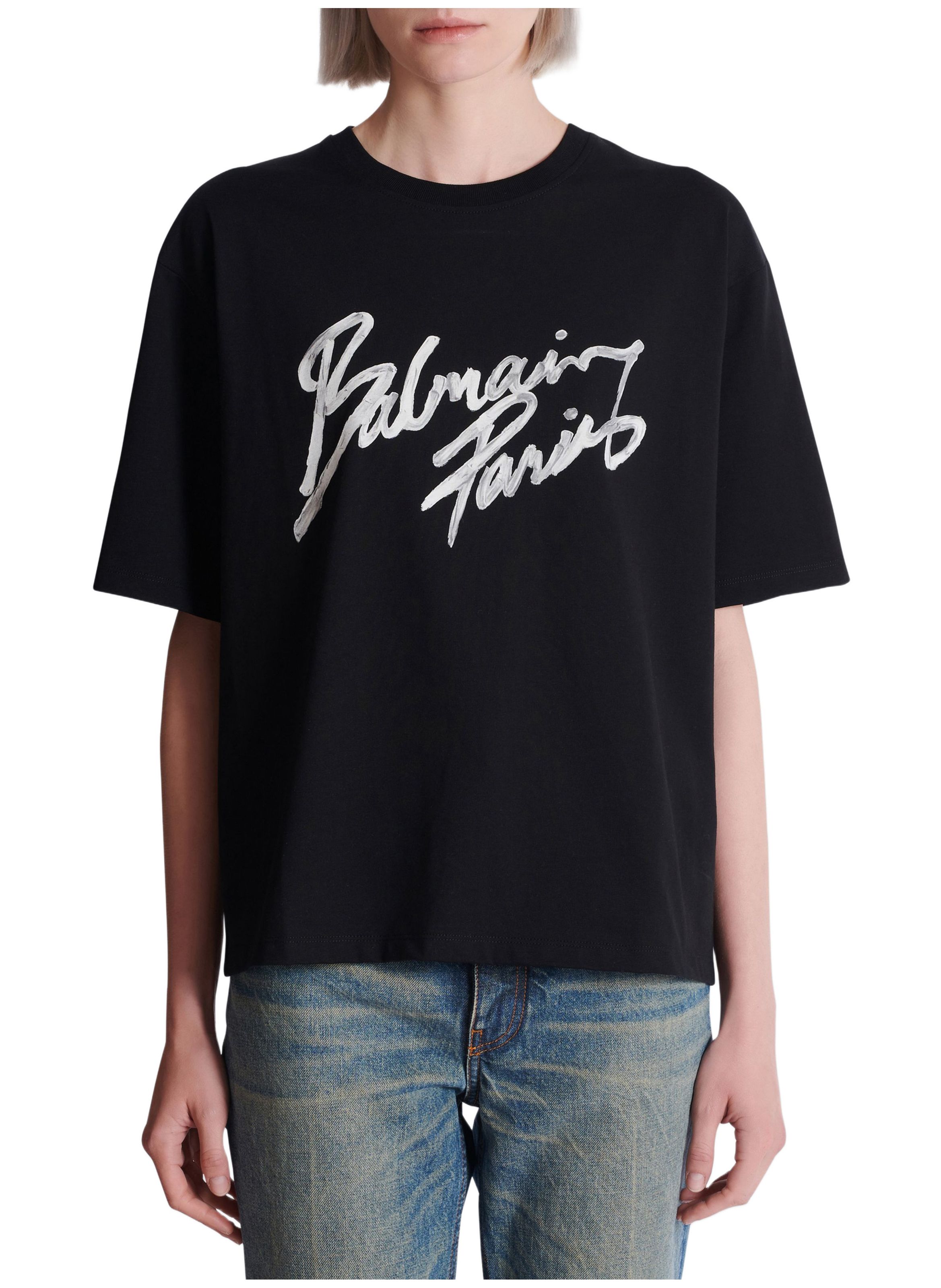 T-shirt décontracté avec imprimé balmain paris brush BALMAIN Noir