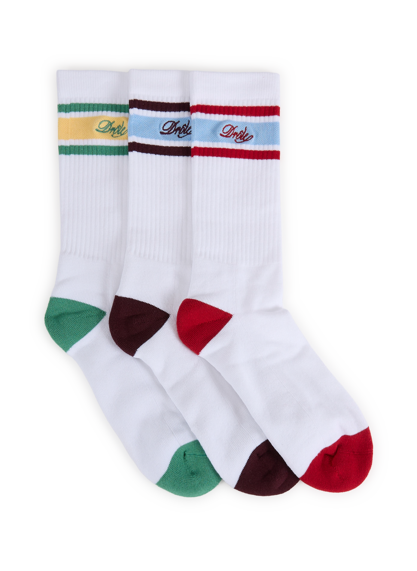 DROLE DE MONSIEUR Set of 3 Funny Ribbed Socks White