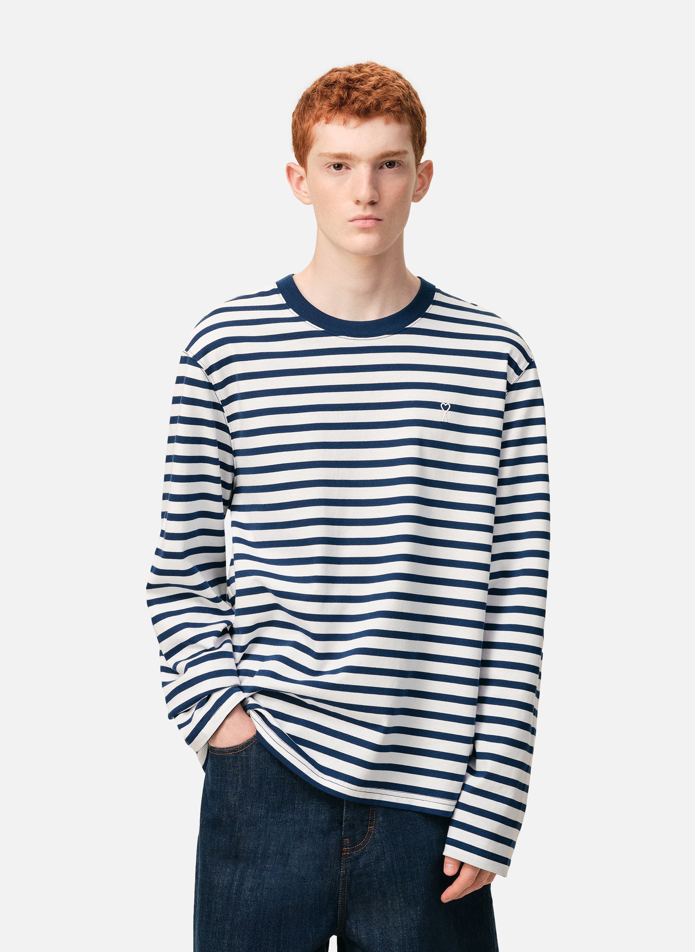 T-shirt marinière manches longues ami de coeur unisexe en coton AMI PARIS Bleu