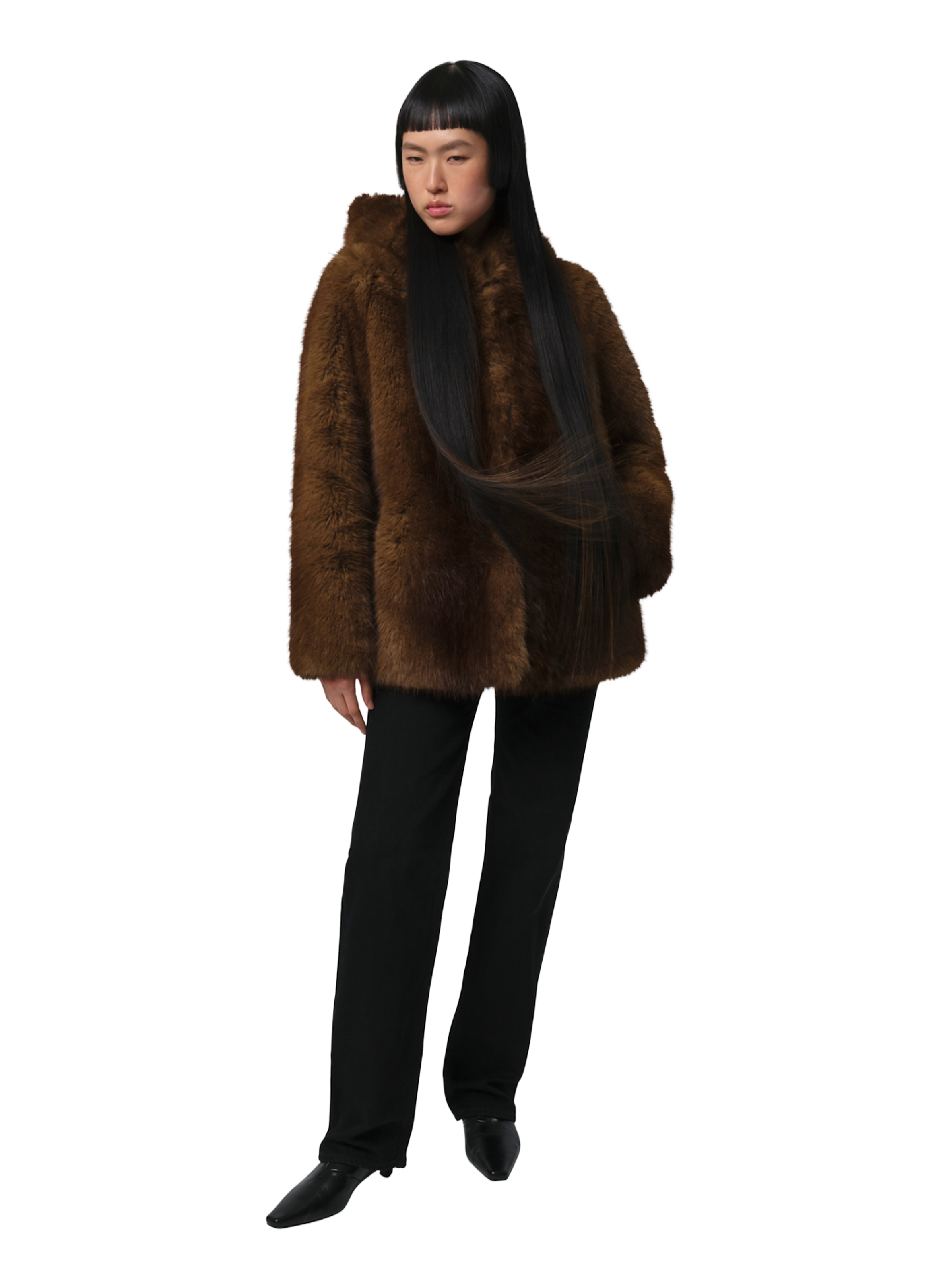 Hooded fur coat APPARIS Brown