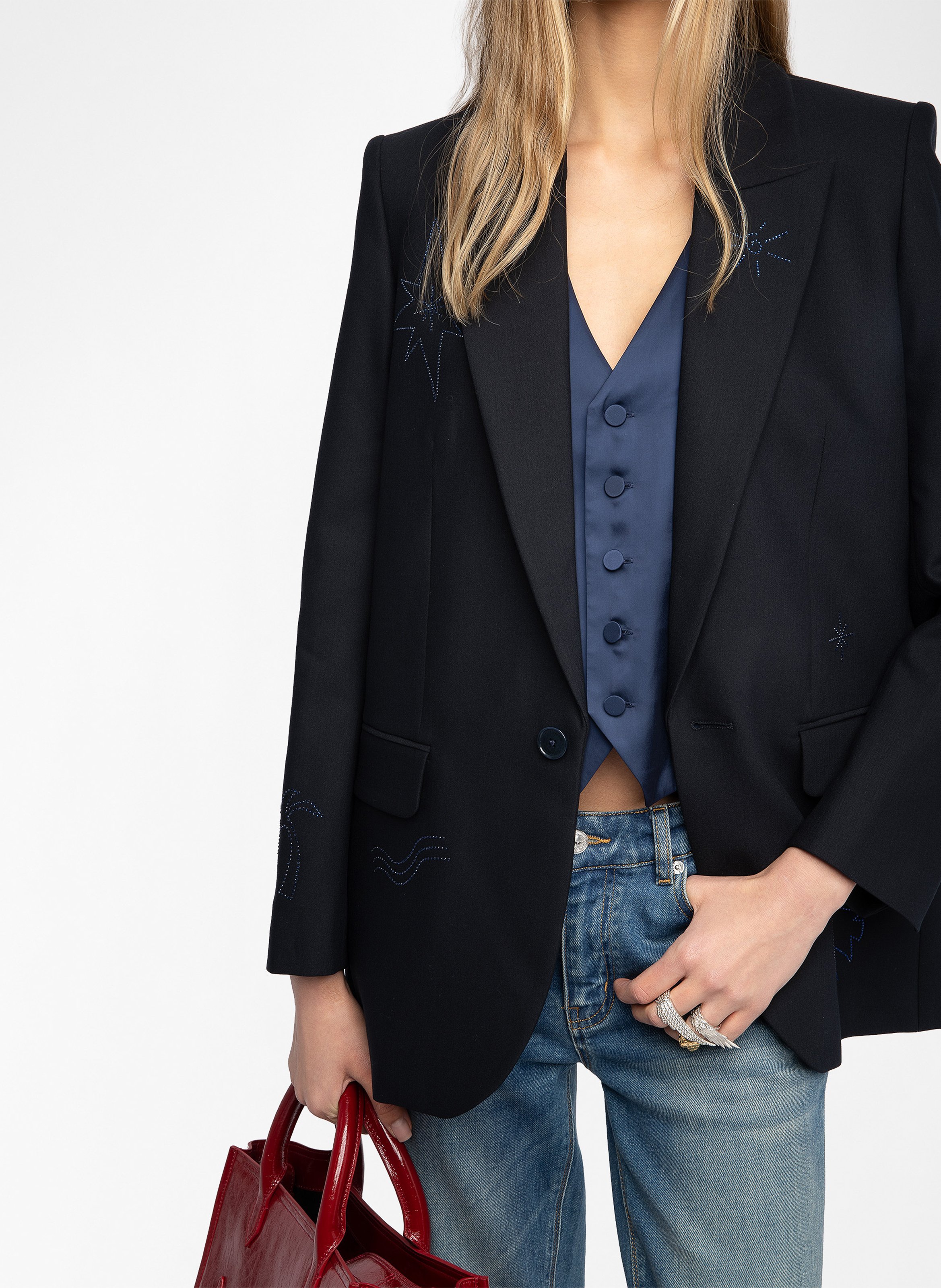 Veste col tailleur brodée vival ZADIG&VOLTAIRE Bleu