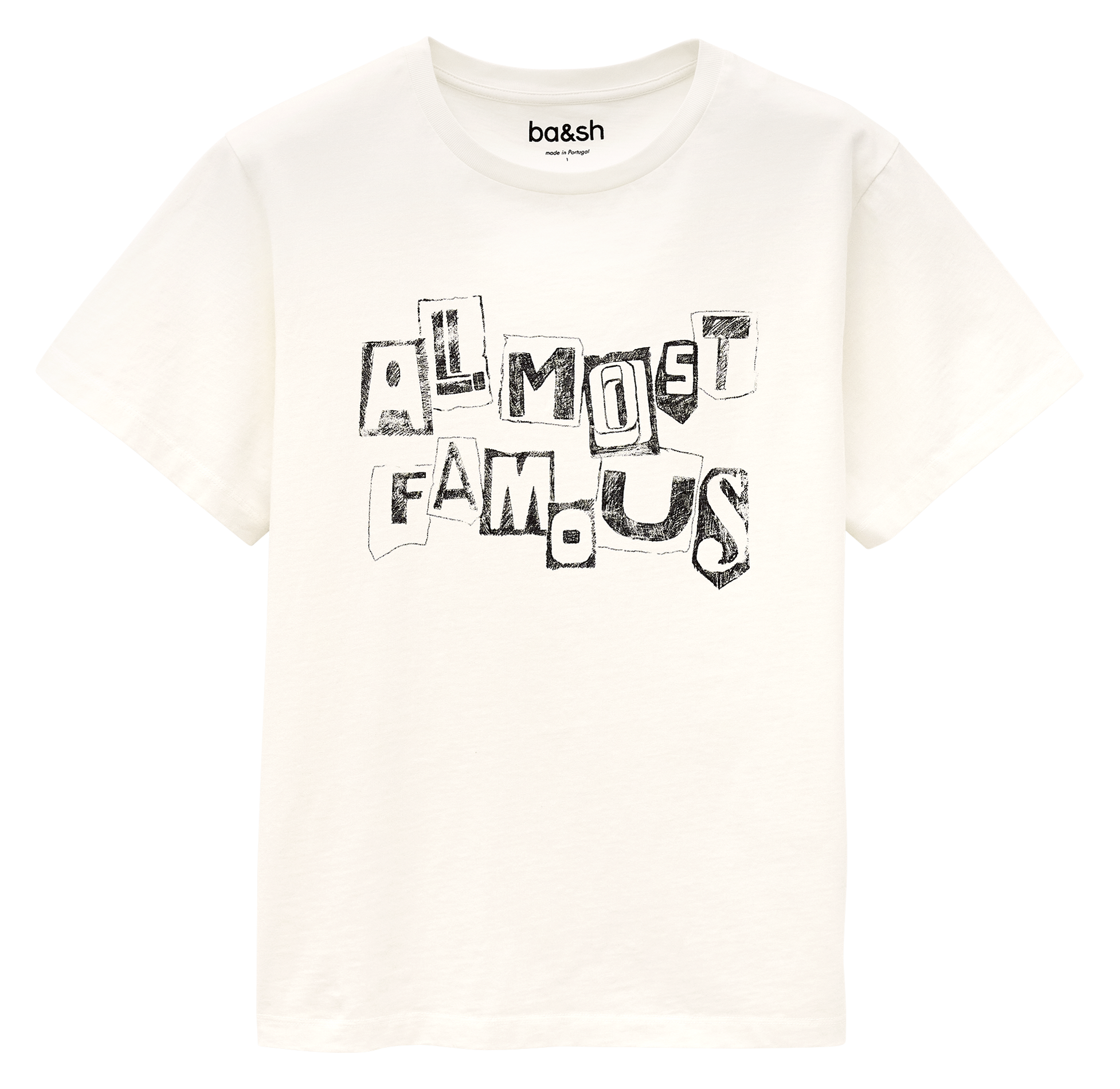 Tee-shirt droit col rond en coton sérigraphié ralfa BA&SH Beige