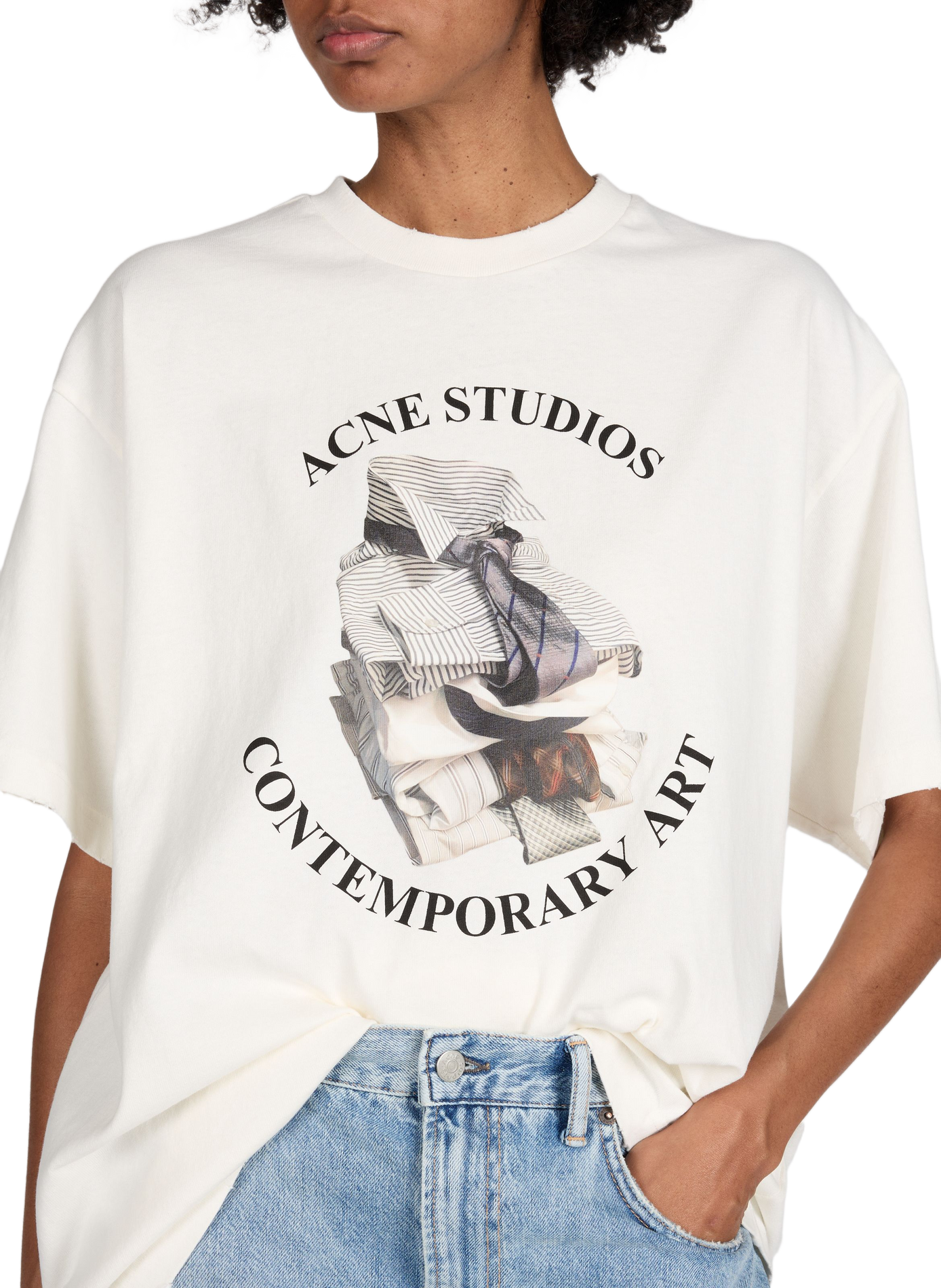 T-shirt oversize imprimé à col rond en coton organique ACNE STUDIOS Multicolore