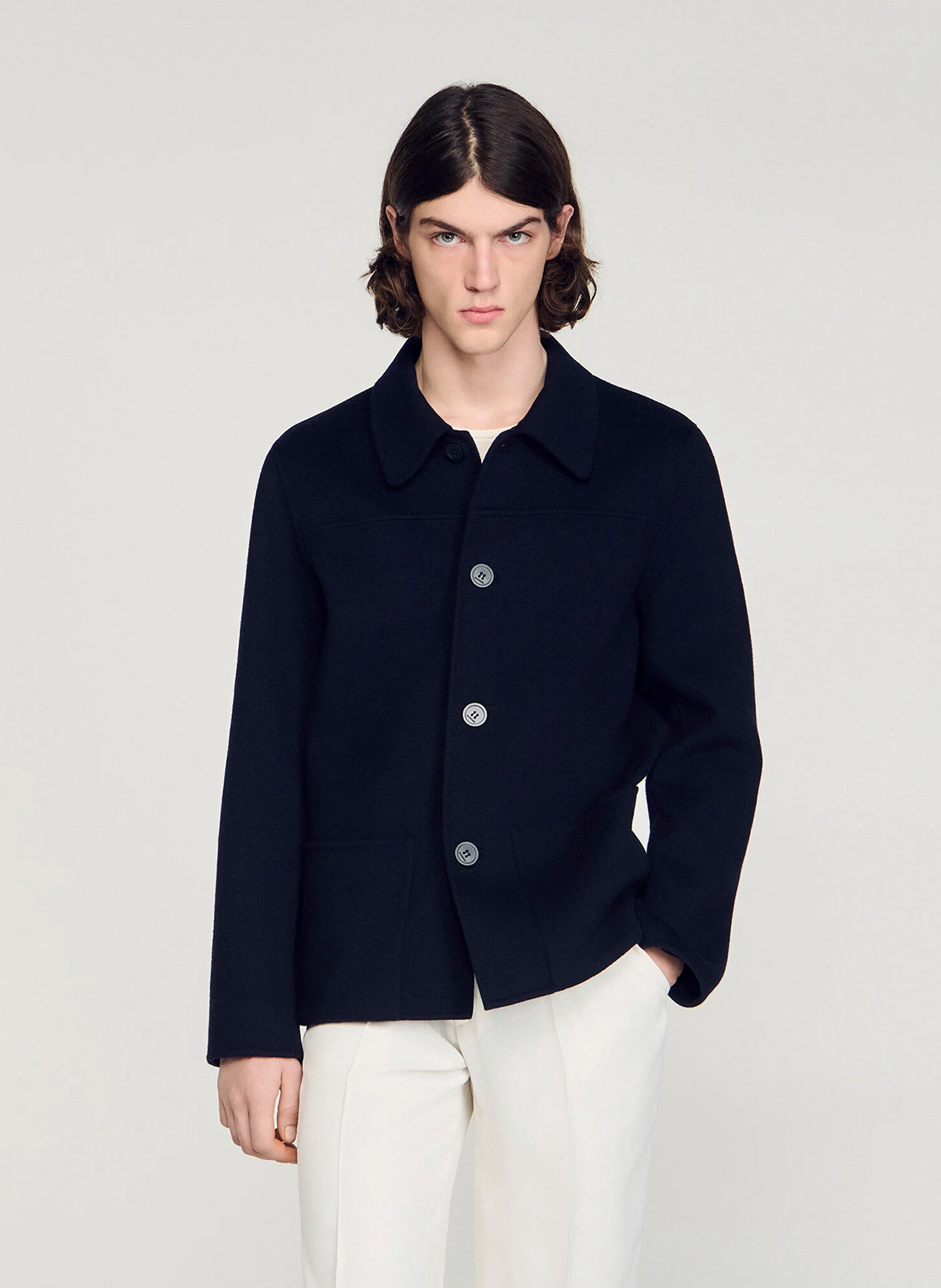 Blouson col classique en laine mélangée SANDRO Bleu