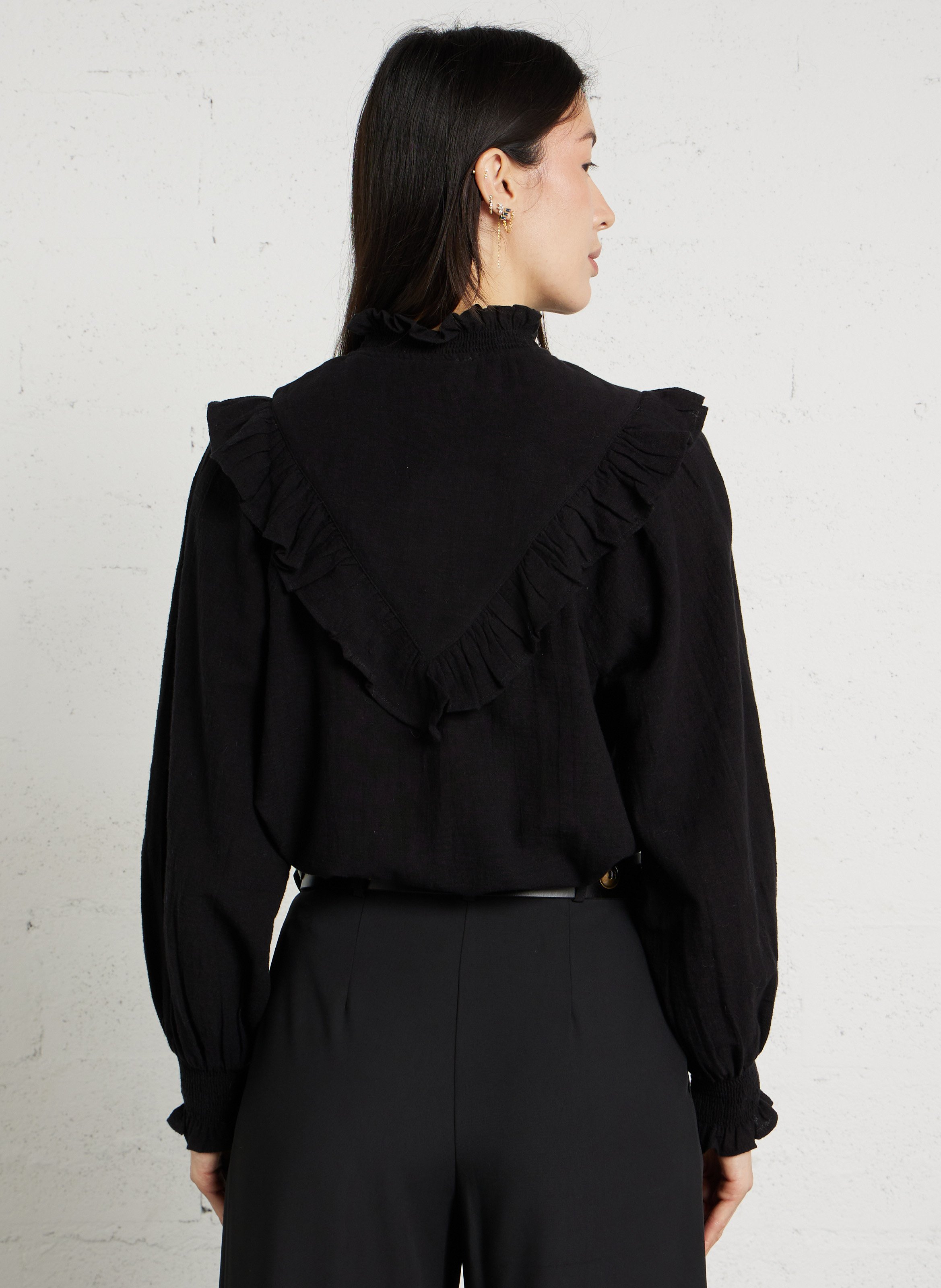 Chemisier droit boutonné à volants Diva MAISON 123 Noir