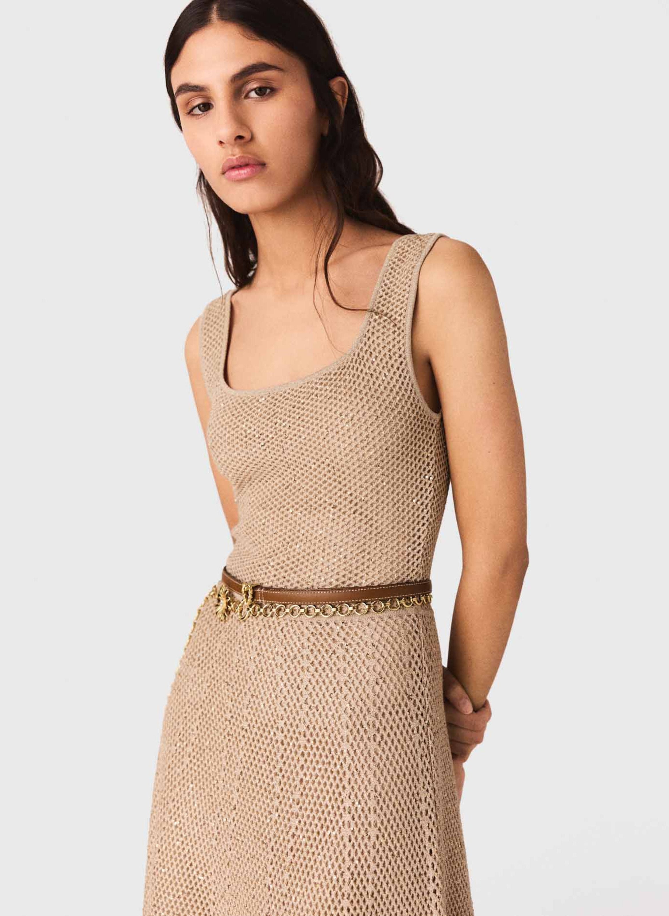 Robe midi ajourée MAJE Beige