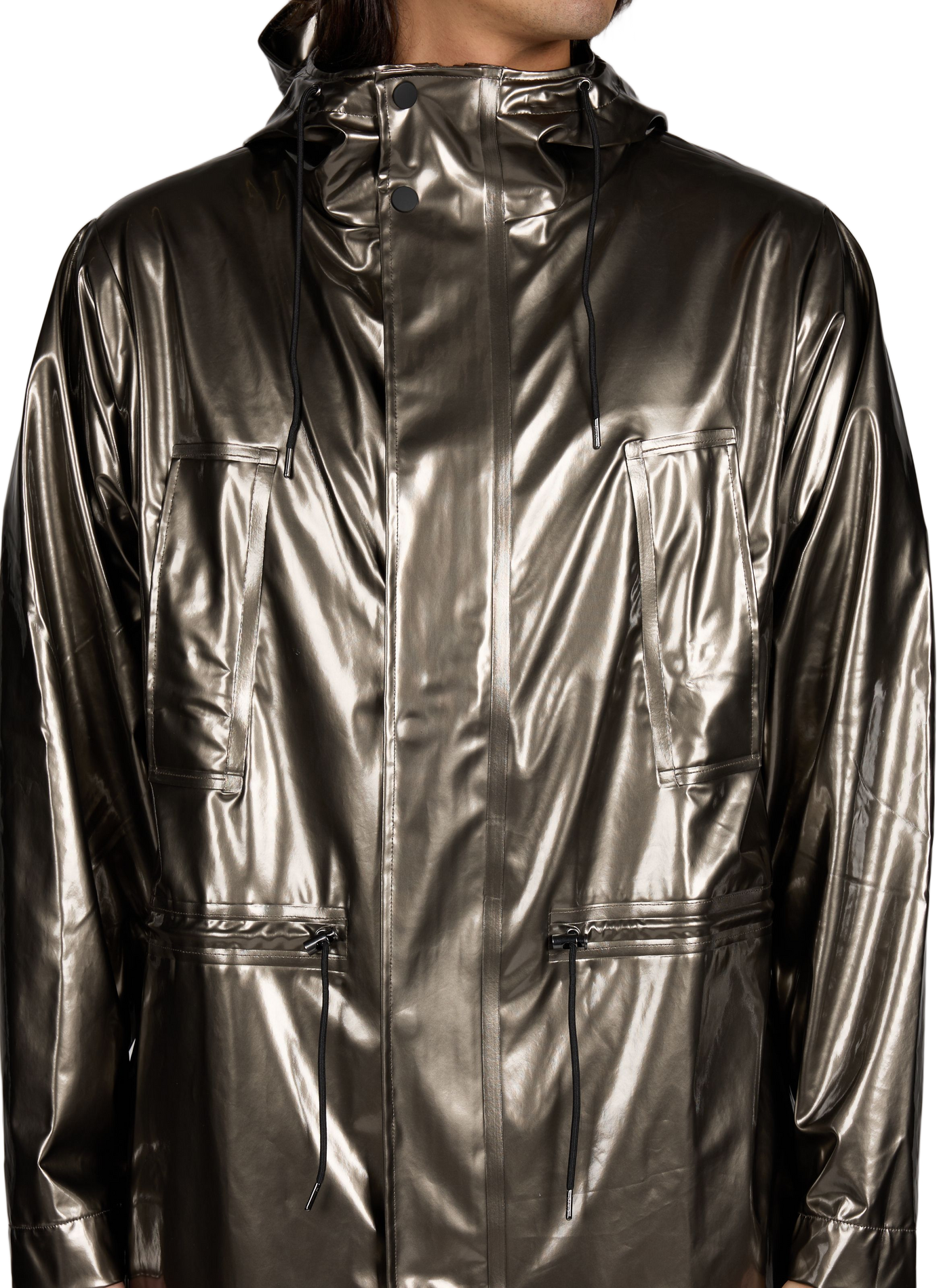 Veste de pluie longue à capuche RAINS Argent