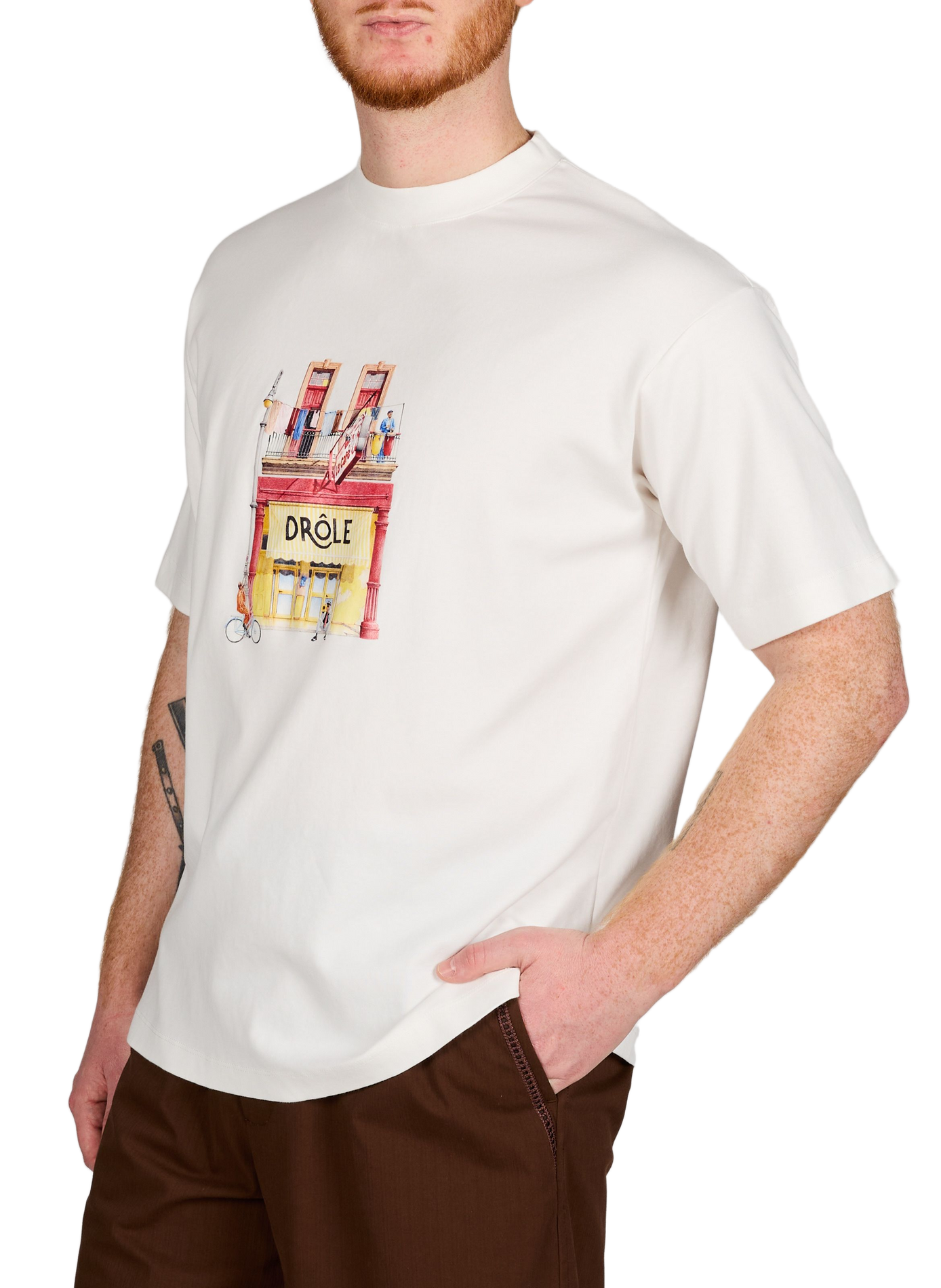 Straight printed Coffee T-shirt in cotton DROLE DE MONSIEUR Beige