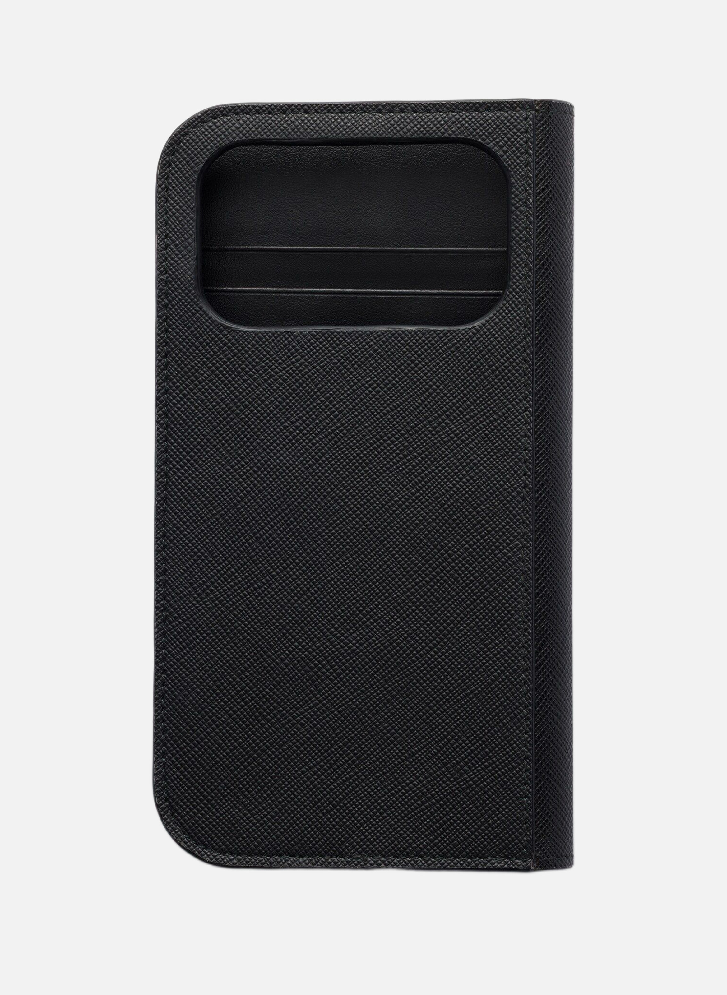 Coque pour iphone 17 pro max en cuir saffiano PRADA Noir