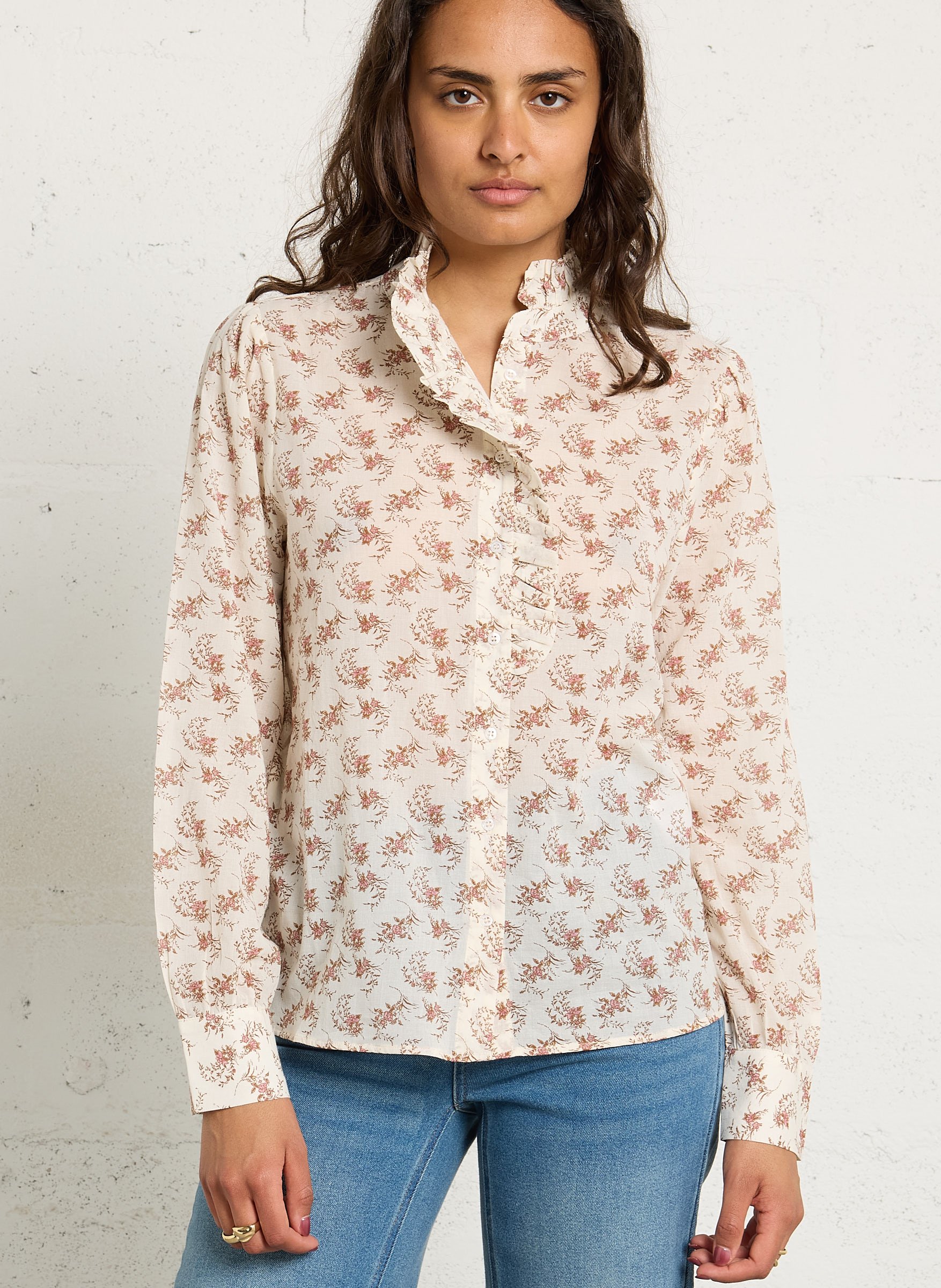 Chemise imprimée col victorien salia MAISON 123 Beige