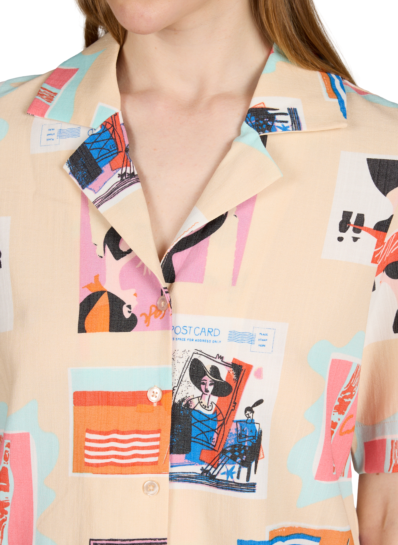 Gerade bedrucktes Hemd mit Knöpfen OBJECT Beige