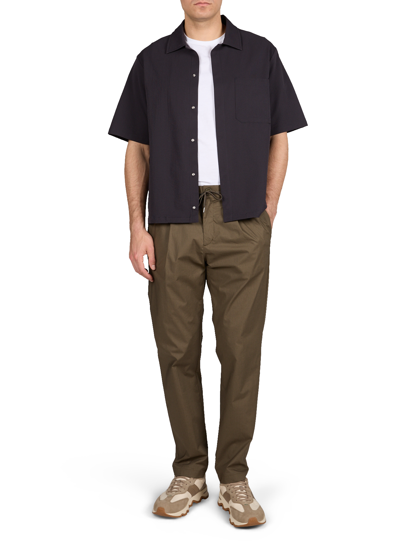 Pantalon à cordon de serrage en coton mélangé HERNO Kaki