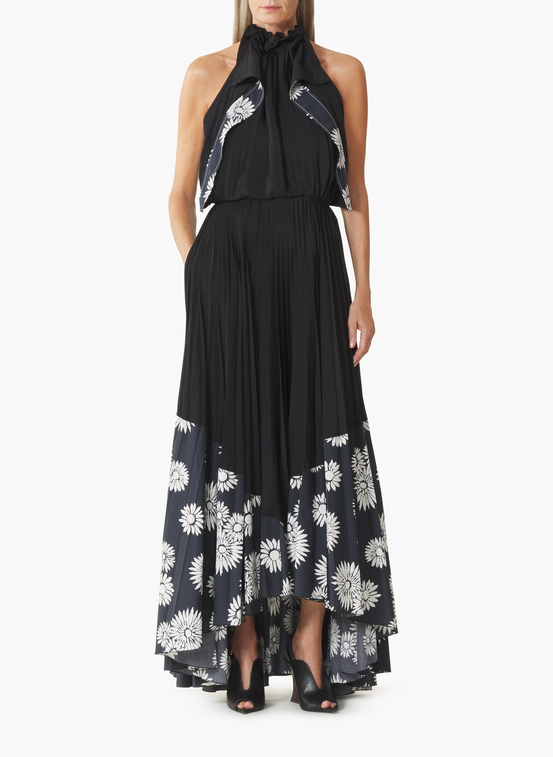 Robe plissée en charmeuse et coton imprimé LANVIN Noir