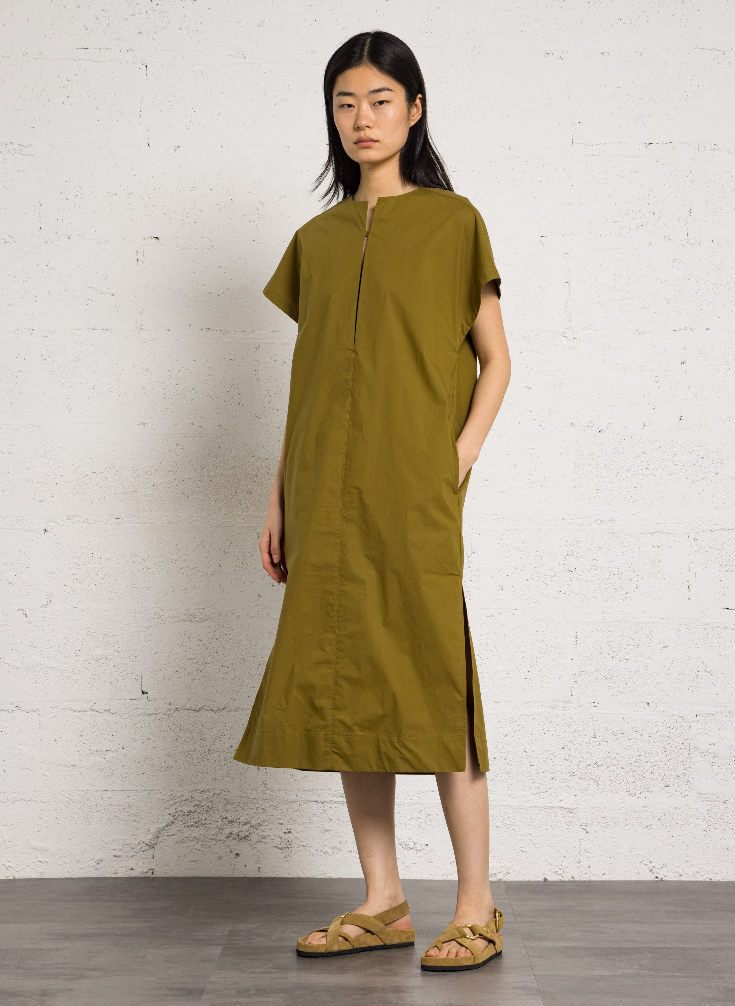 Robe midi en coton bio col rond ianni SOEUR Vert