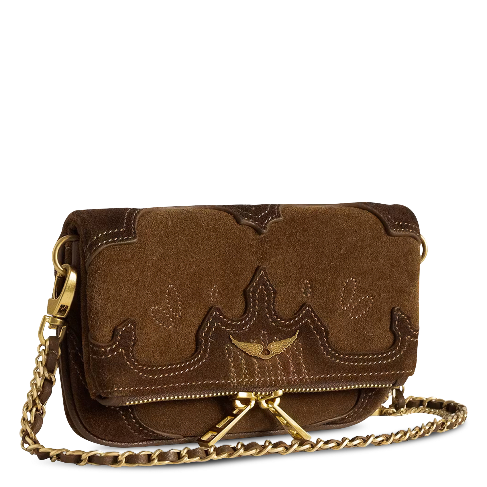 Sac bandoulière en cuir velours rock mini ZADIG&VOLTAIRE Marron