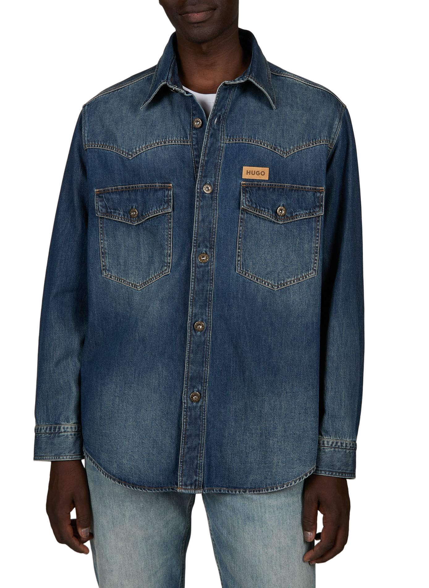 Oversized cotton shirt with embroidered logo HUGO BLUE Blue