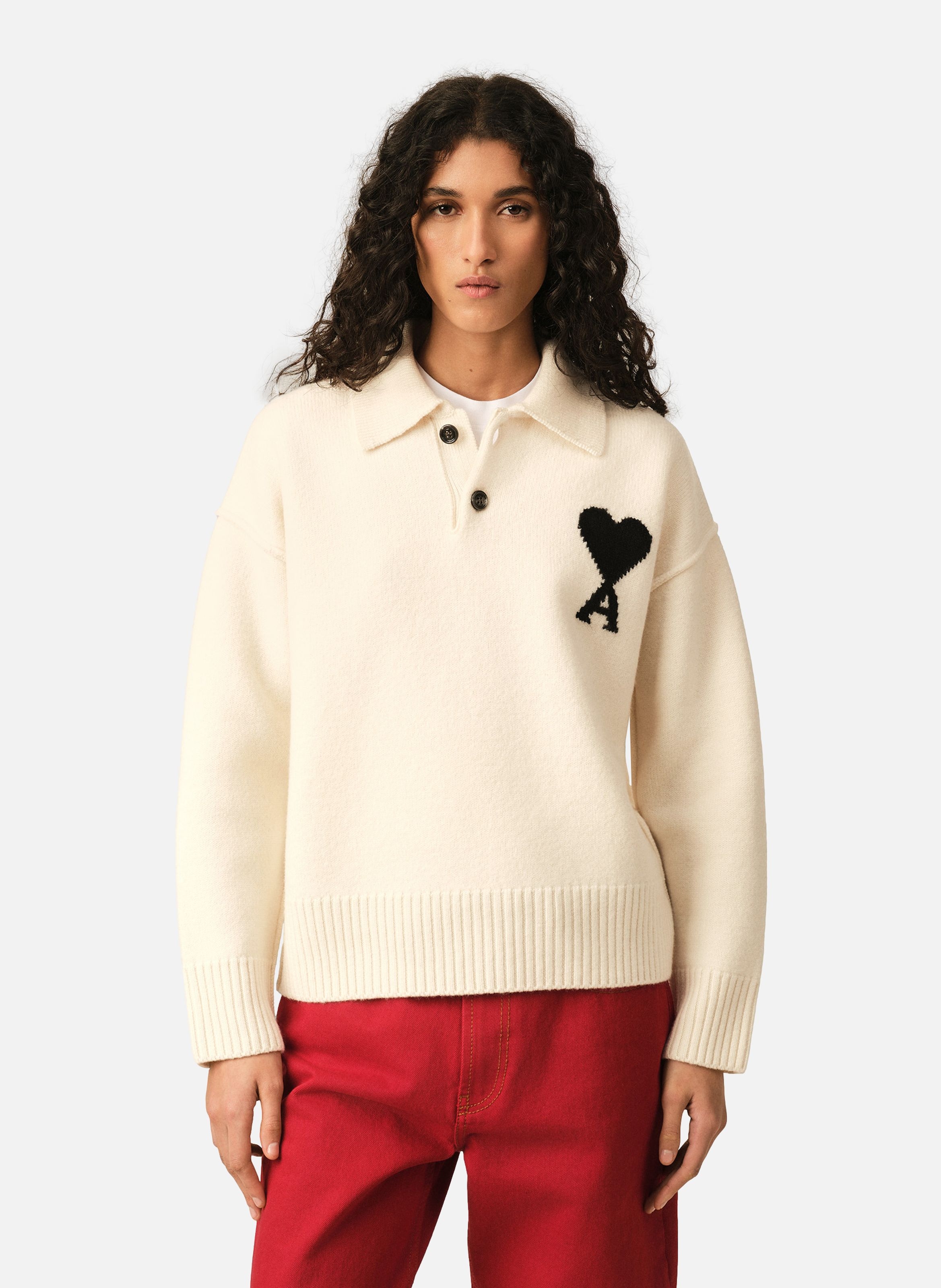 Polo ami de coeur en laine unisexe AMI PARIS Blanc