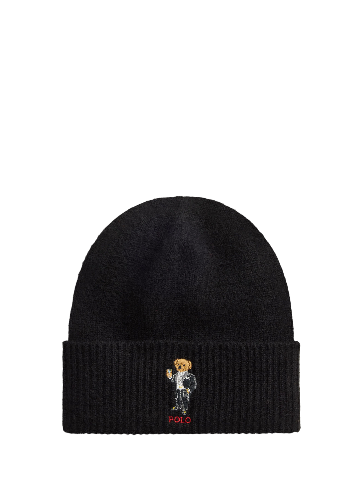 Gerippte Woll- und Kaschmir-Beanie mit Umschlag POLO RALPH LAUREN Schwarz