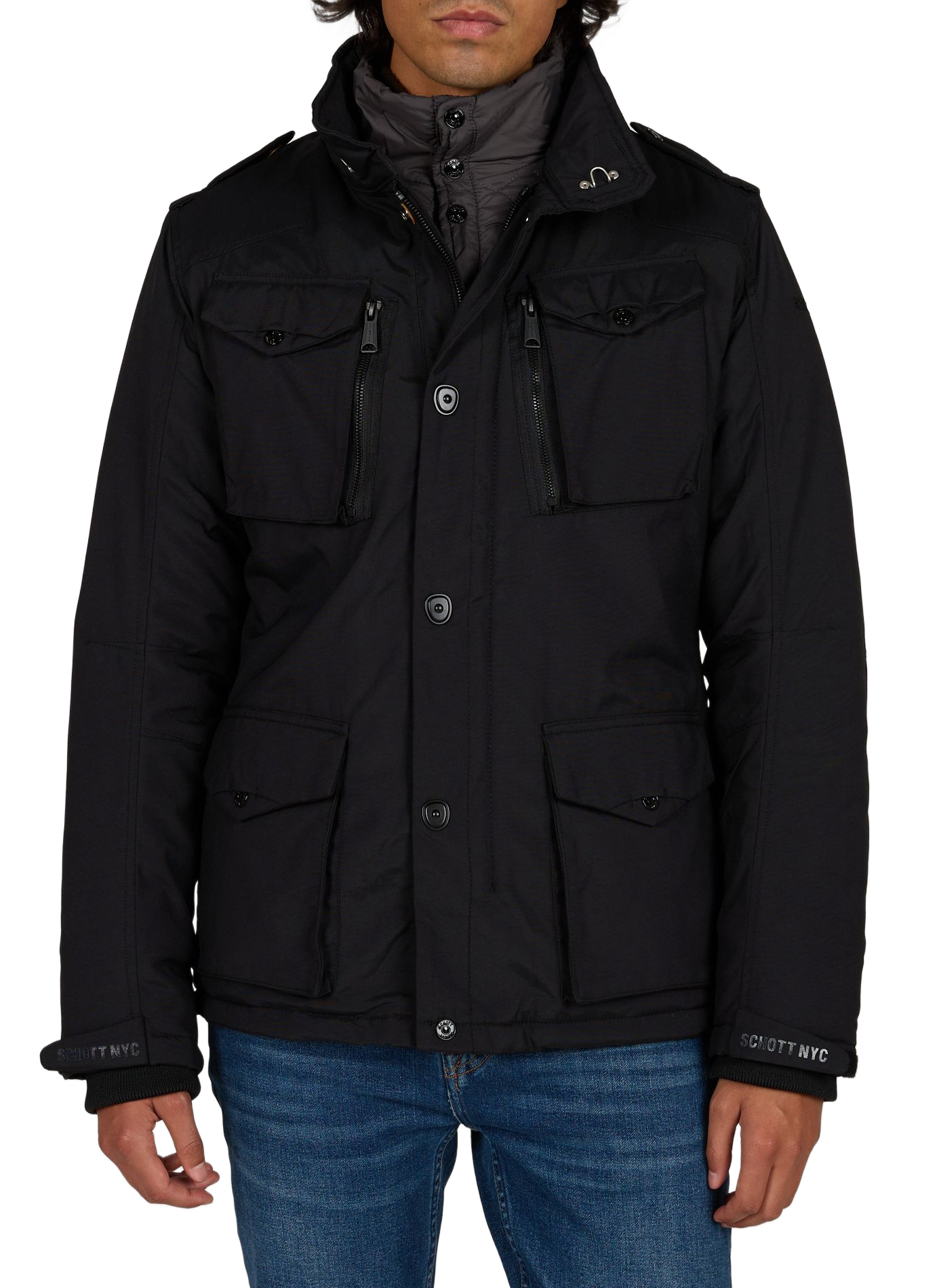 Blouson droit col montant zippé SCHOTT Noir