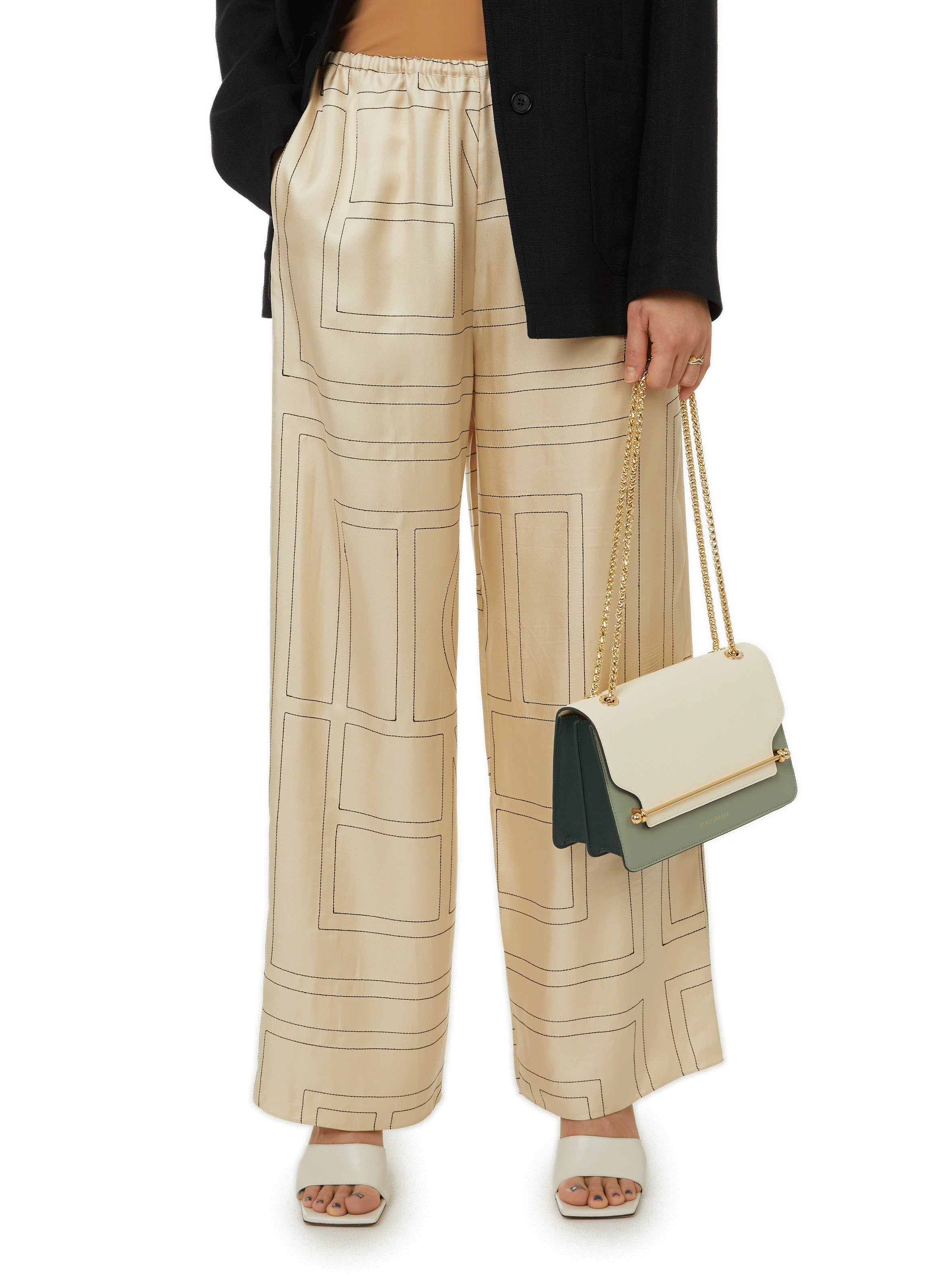 TOTEME Pantalon palazzo à motif en soie Beige