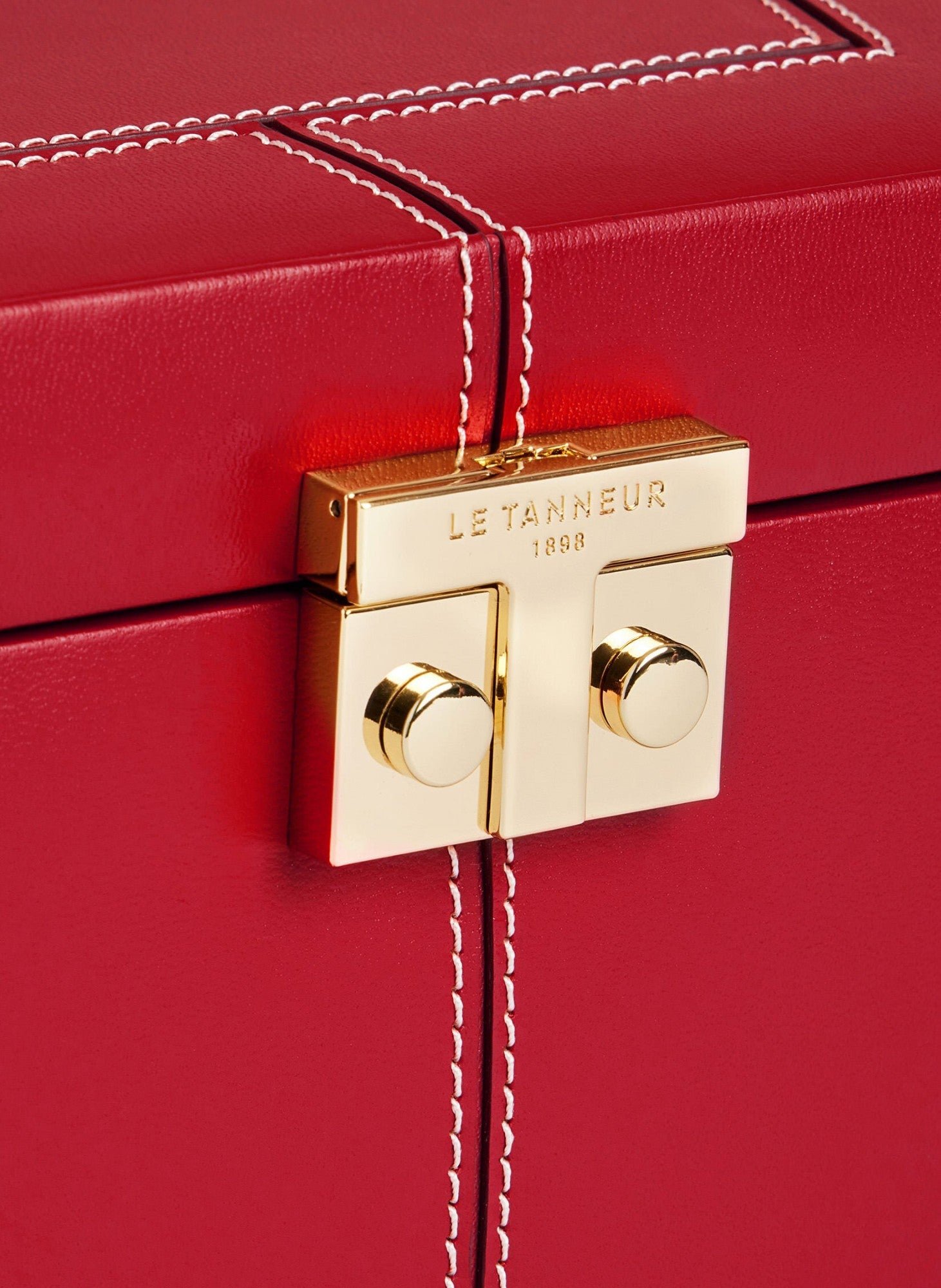 Grande boite à bijoux fermoir t en cuir LE TANNEUR Rouge