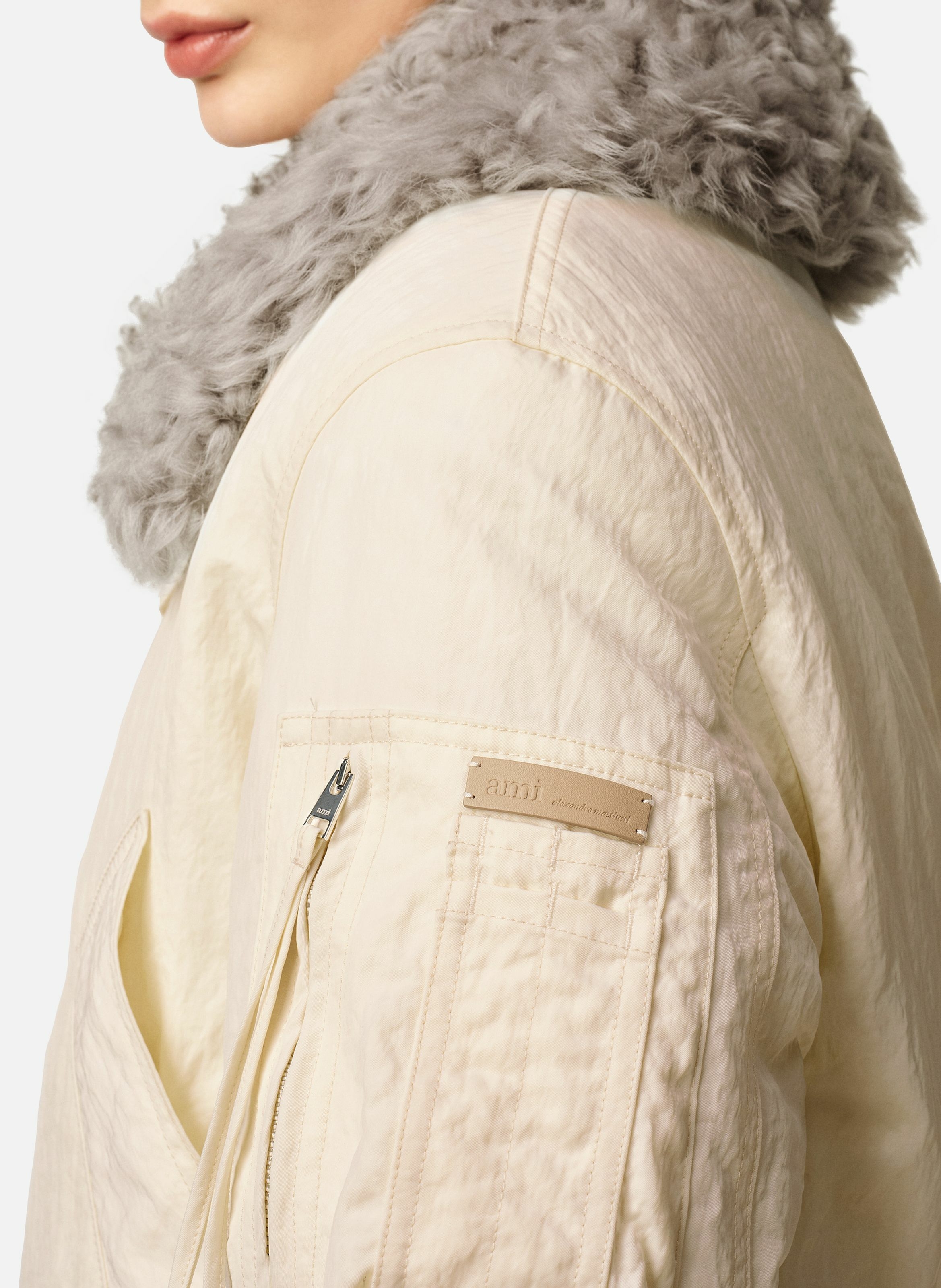 Bomber rembourré en nylon unisexe AMI PARIS Blanc