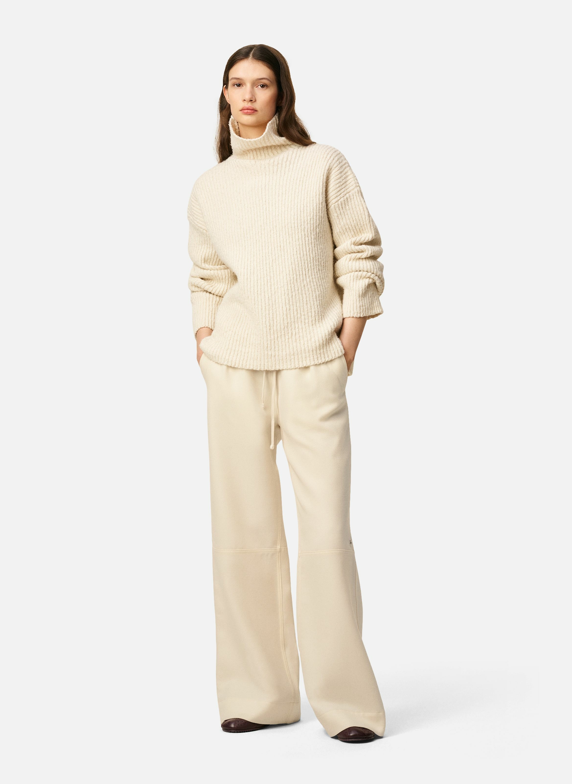 Pantalon zippé en laine AMI PARIS Blanc