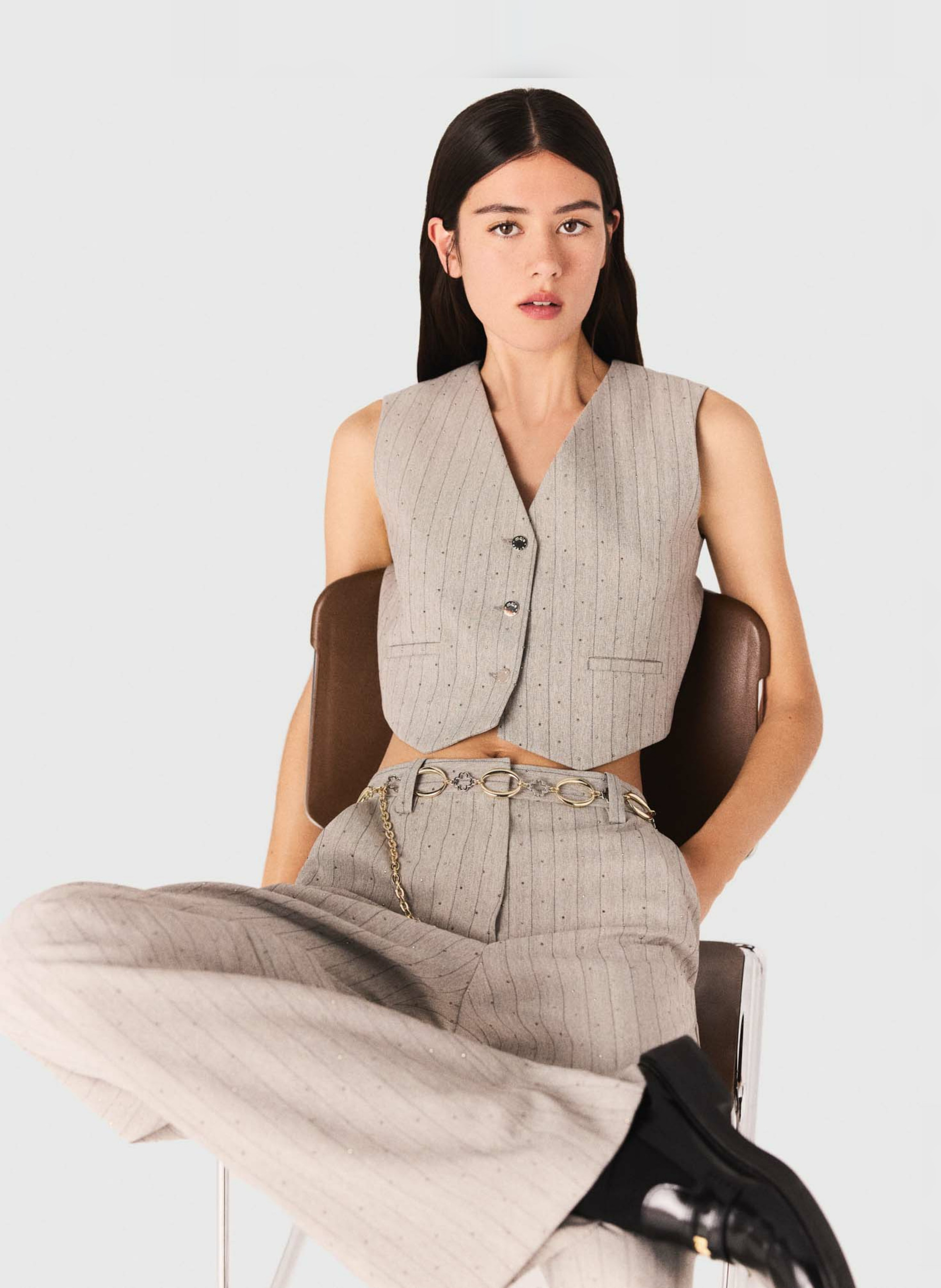 Pantalon large à rayures MAJE Gris