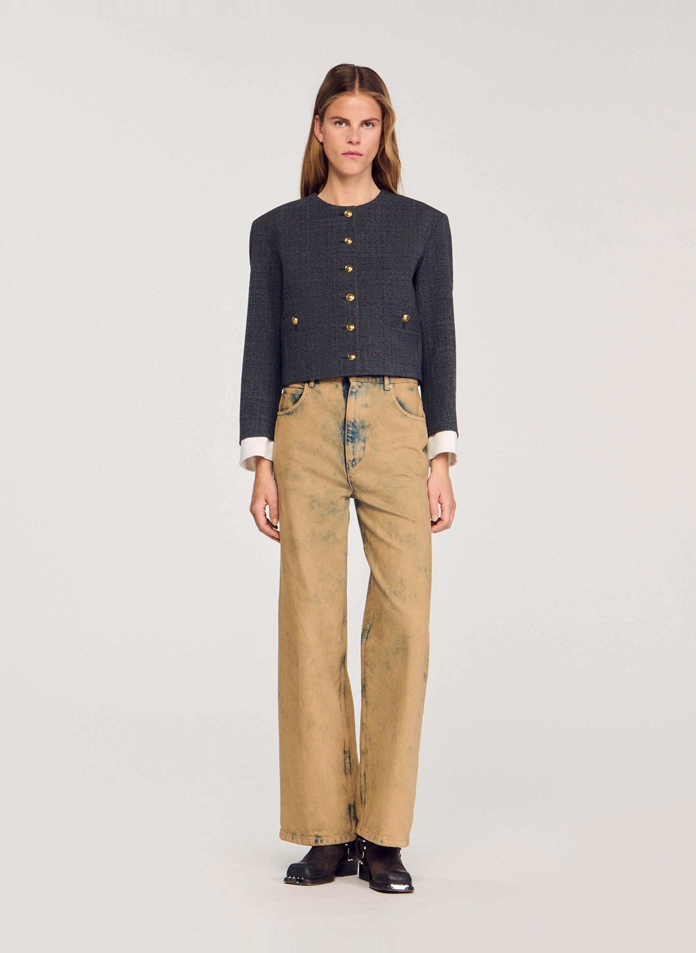 Veste tailleur droite imprimée SANDRO Gris