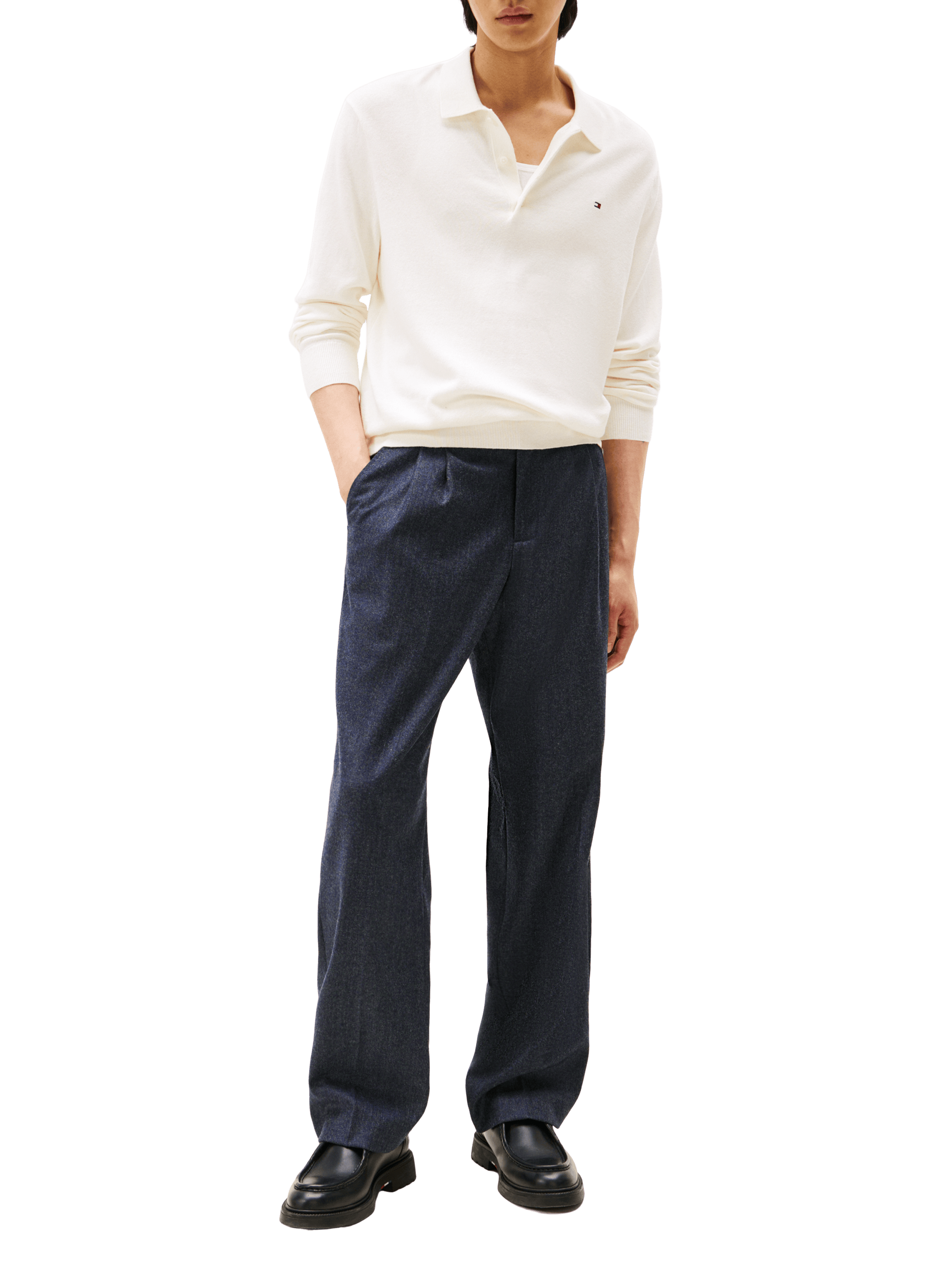 Solid long-sleeved polo in cotton and cashmere TOMMY HILFIGER Beige