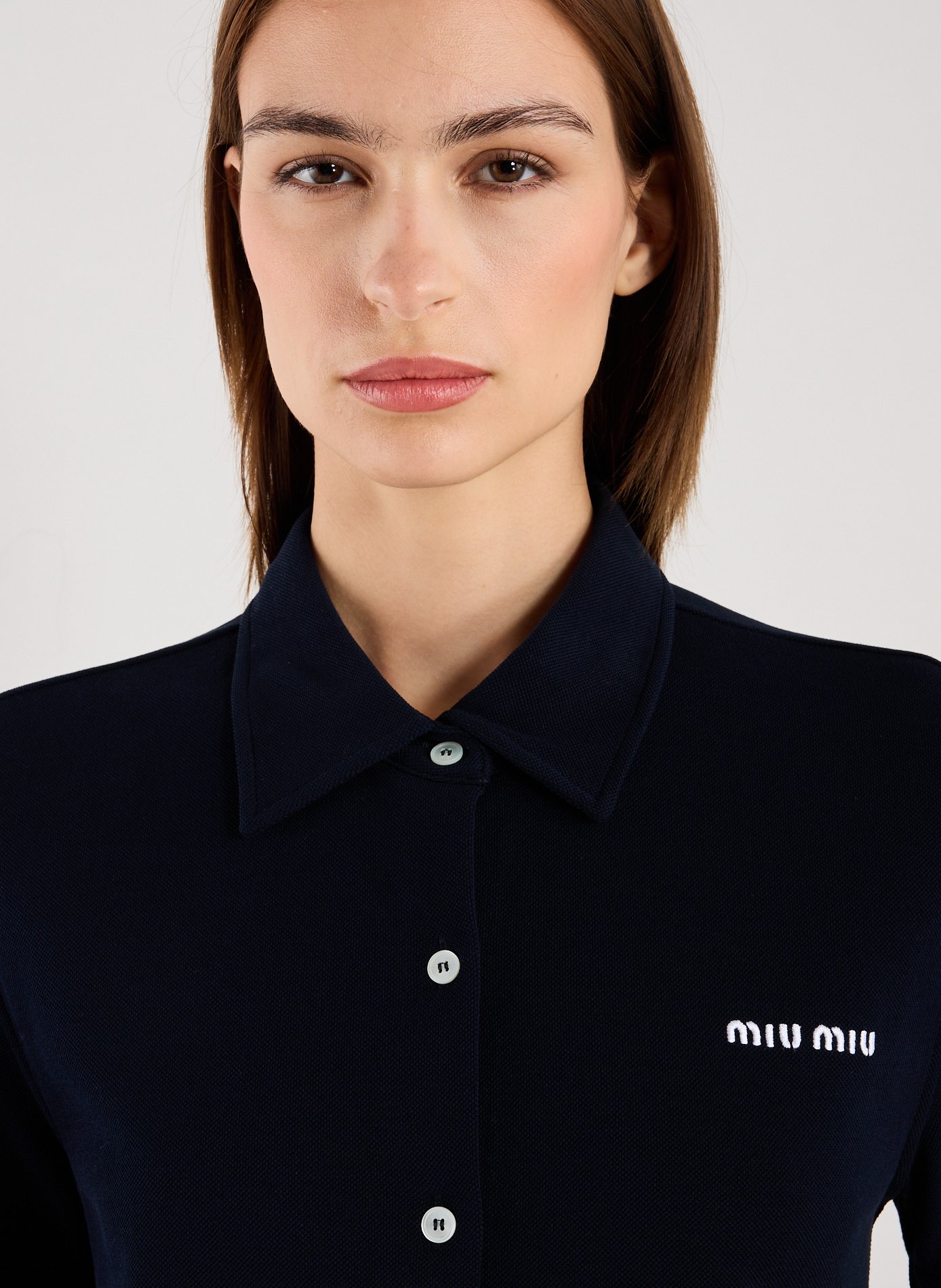 Top à logo en coton MIU MIU Bleu