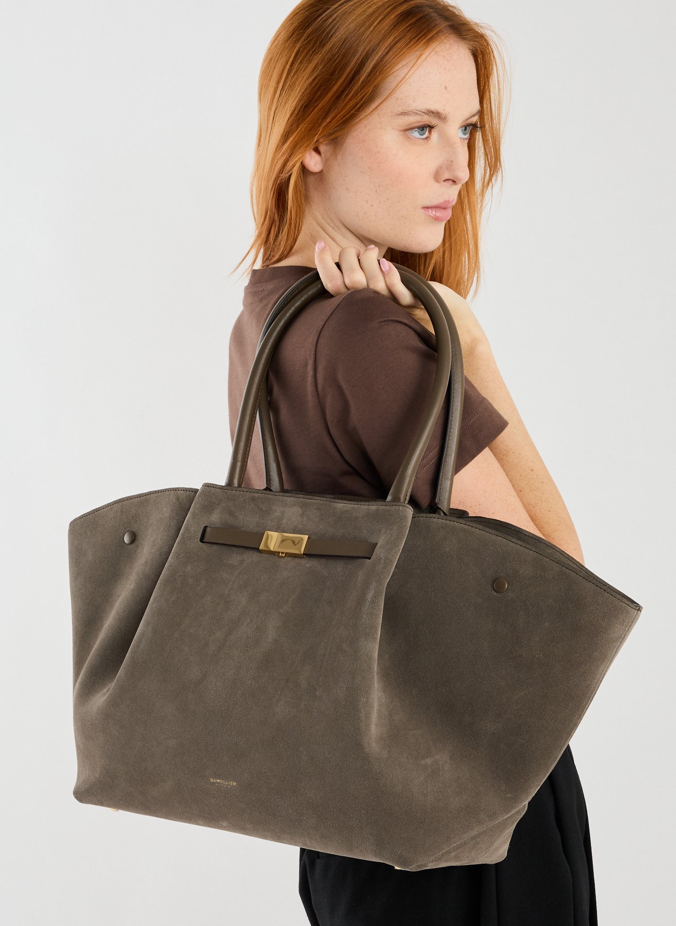 New York grained leather handbag DEMELLIER LONDON Grey
