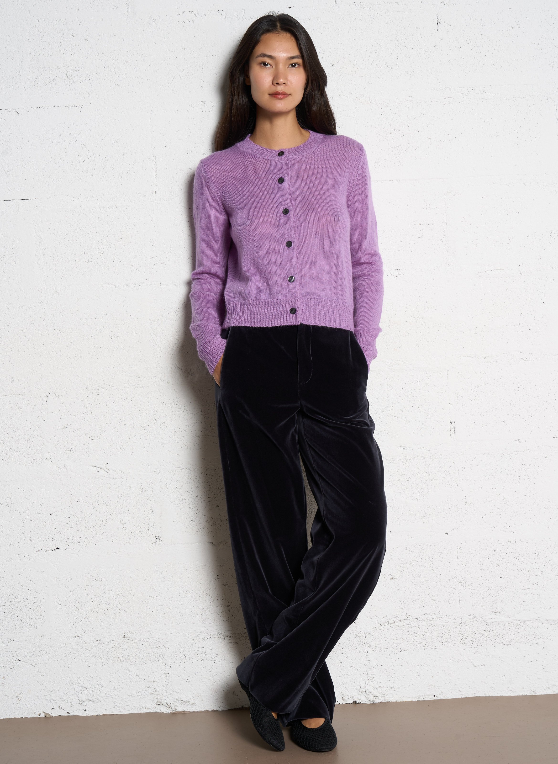 Gilet droit col rond en laine mérinos et alpaga griffith SOEUR Violet