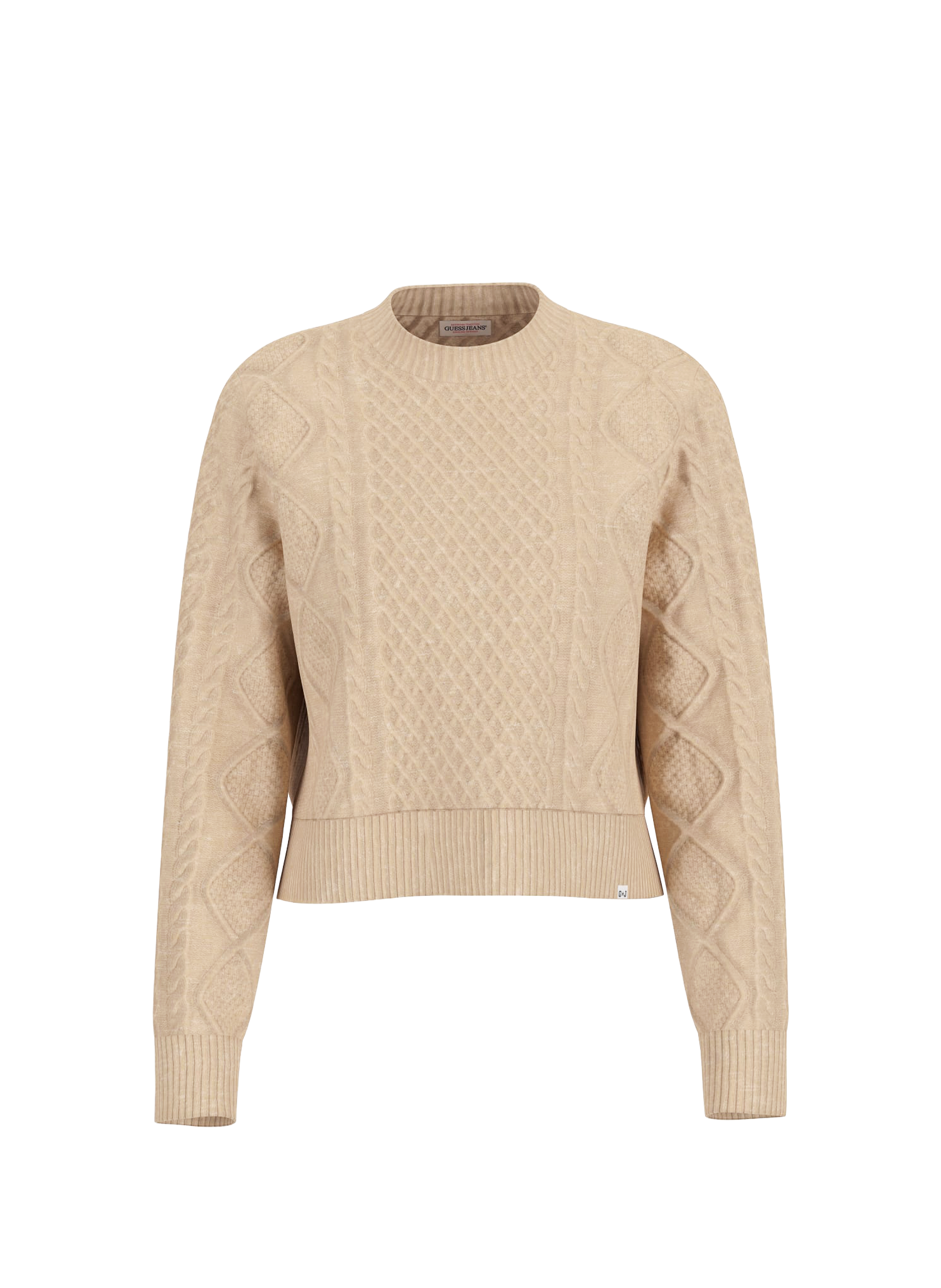Pull col rond en coton et laine mélangés GUESS Beige