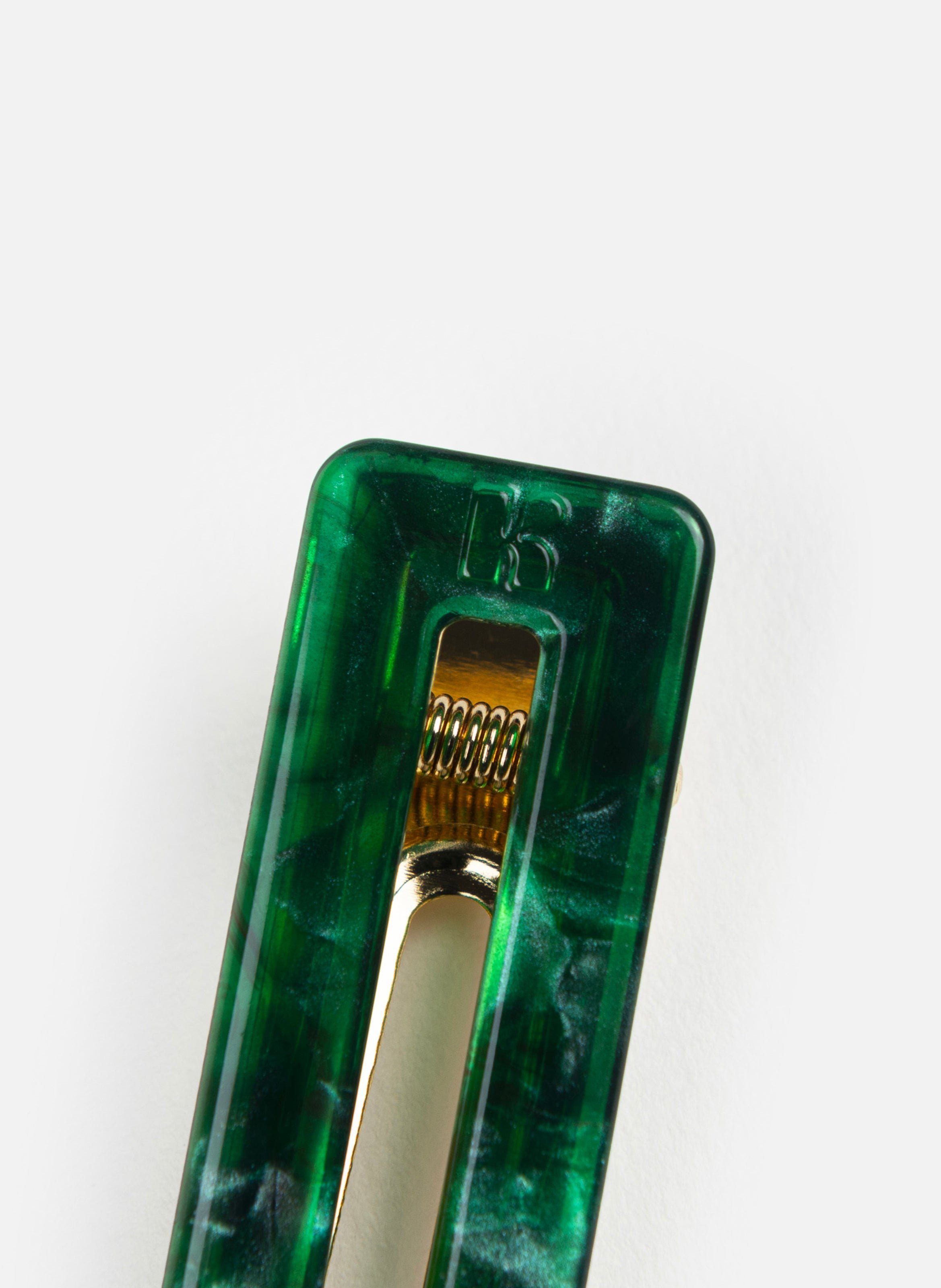 Barrette à cheveux rectangle en acétate de cellulose et acier inoxydable KURAGE GINZA Vert