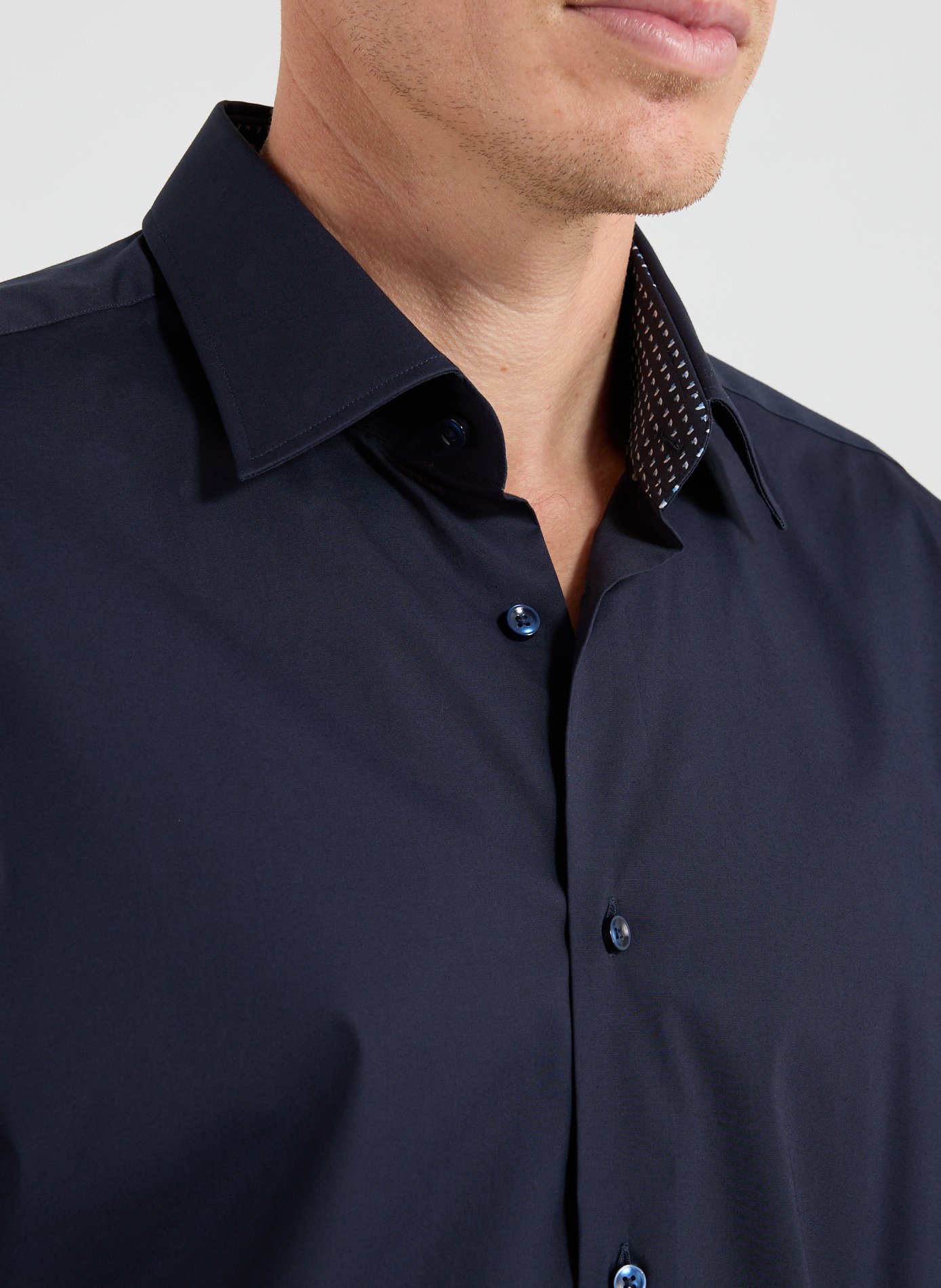 Chemise droite en coton mélangé BOSS Bleu